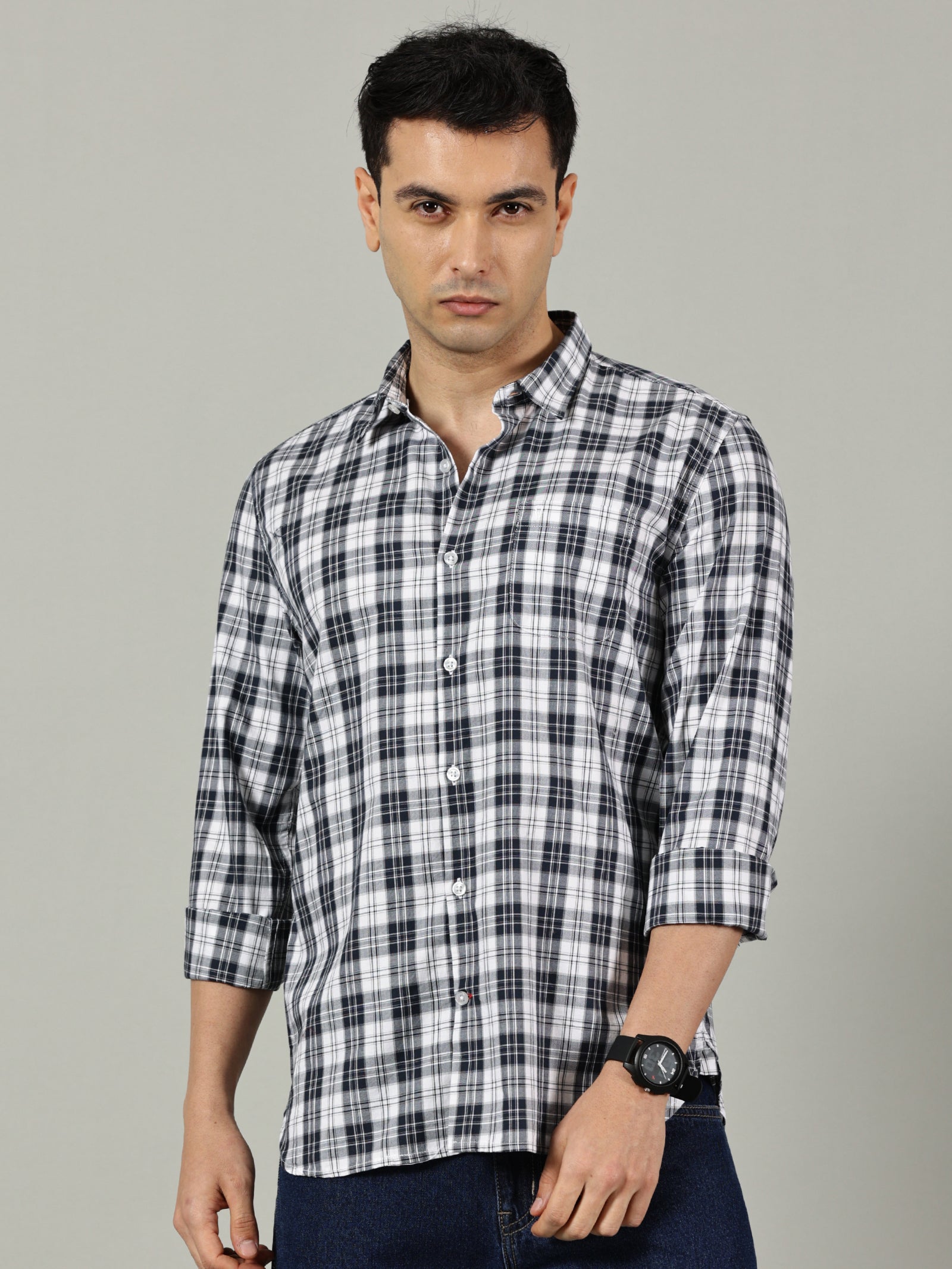Classic Black & White Checked Casual Shirt for Men