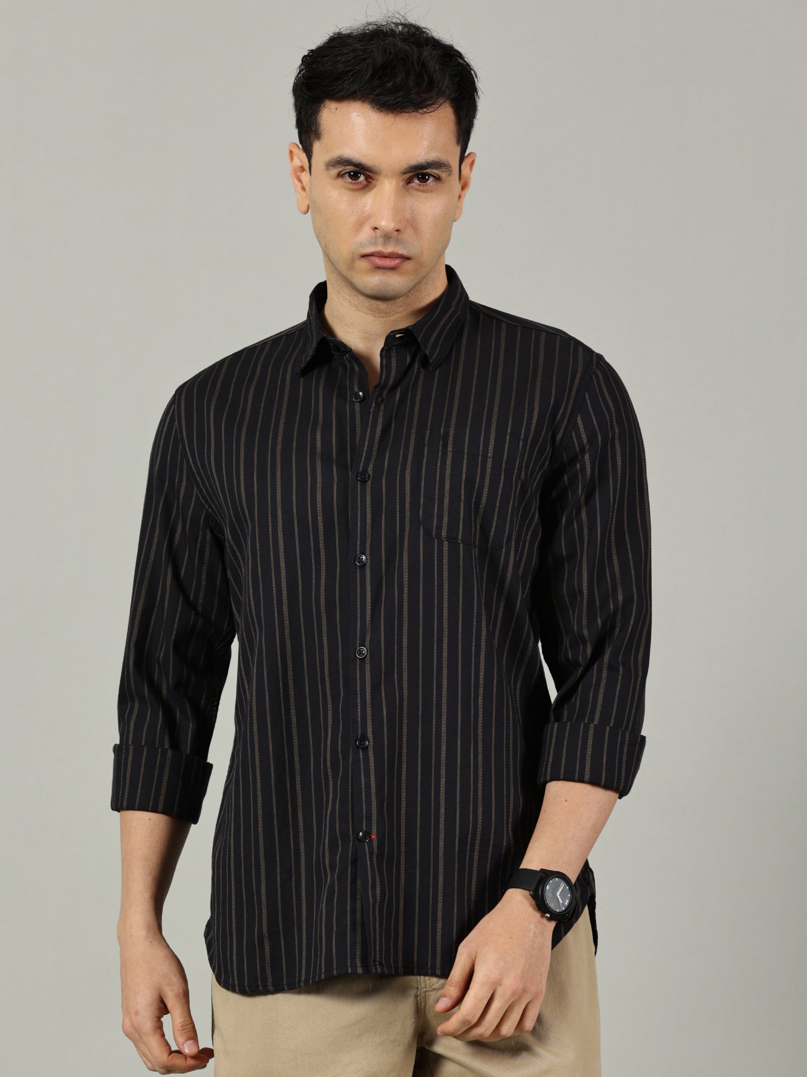 Classic Black Striped Casual Shirt for Men