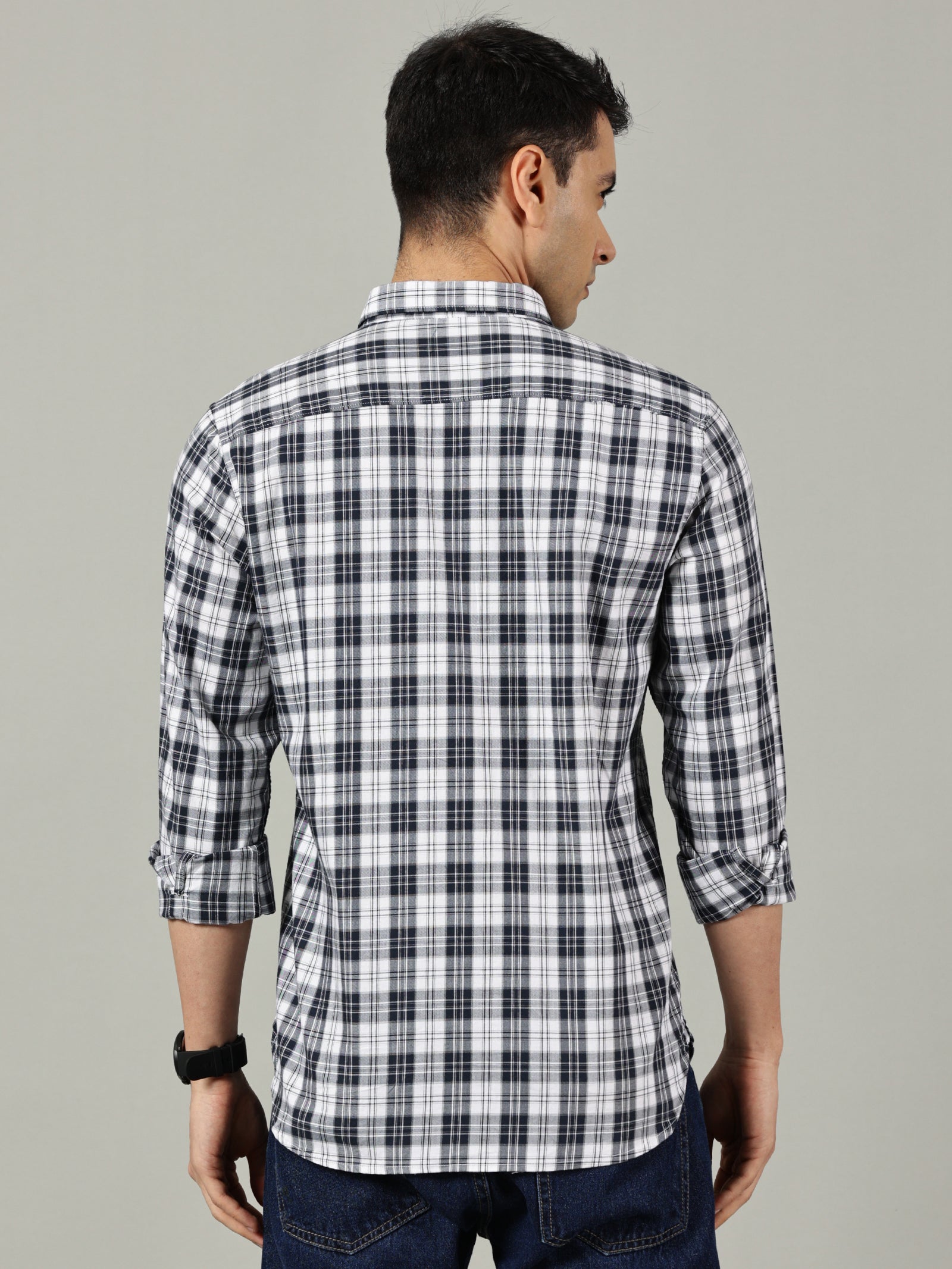 Classic Black & White Checked Casual Shirt for Men