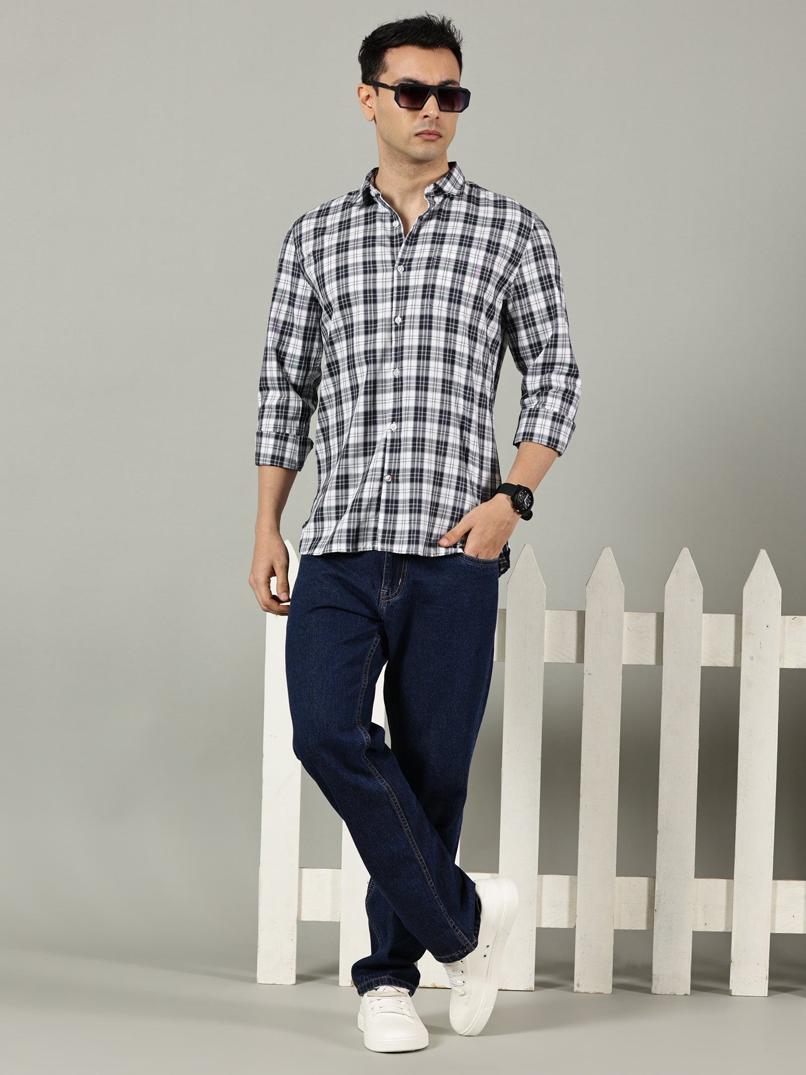 Classic Black & White Checked Casual Shirt for Men