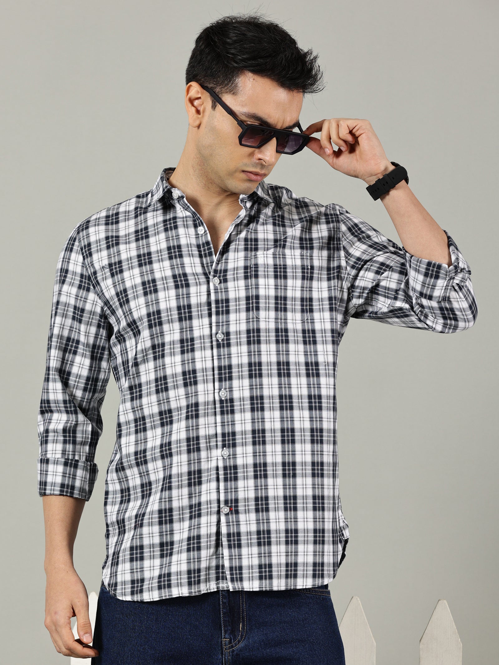 Classic Black & White Checked Casual Shirt for Men