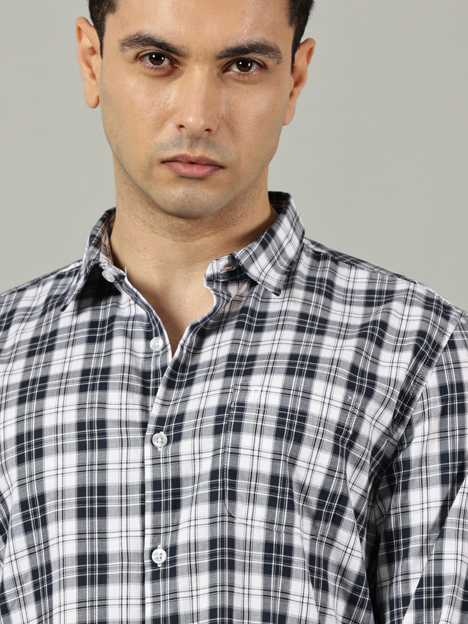 Classic Black & White Checked Casual Shirt for Men