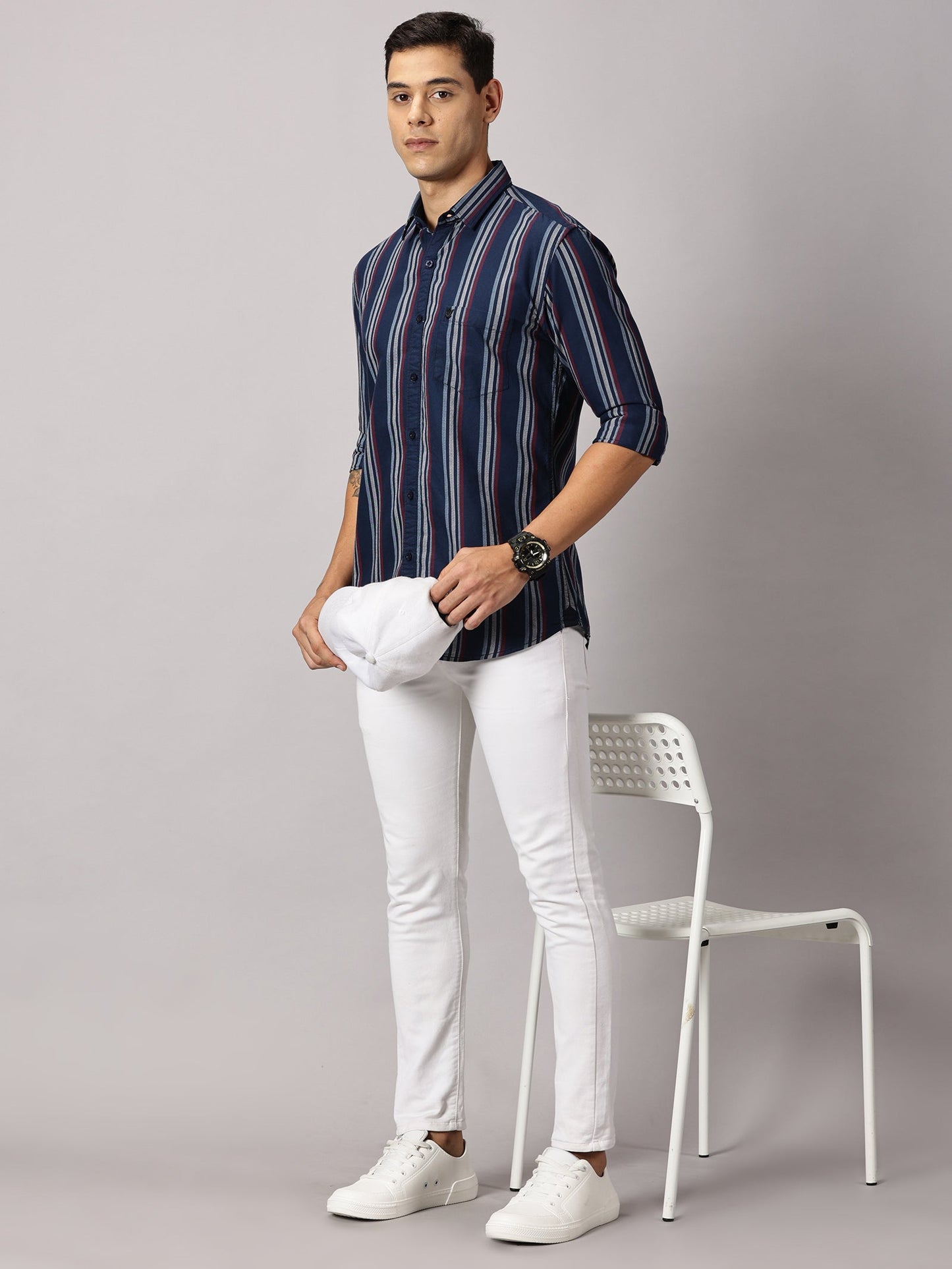 Men's Blue Stripe Regular Fit Casual Shirt - Premium Oxford Cotton