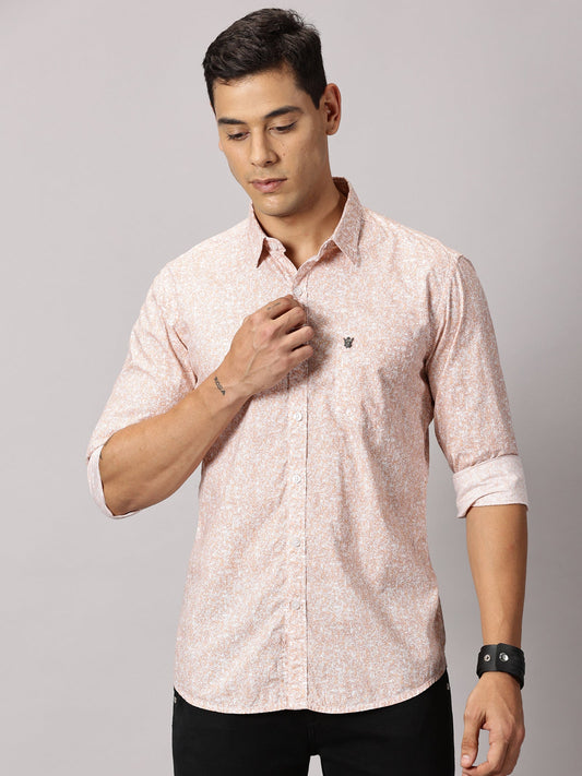 Men's Orange Floral Casual Shirt - Pure Premium Cotton