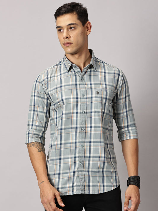 Men's Light Green Checked Casual Shirt - Premium Giza Cotton