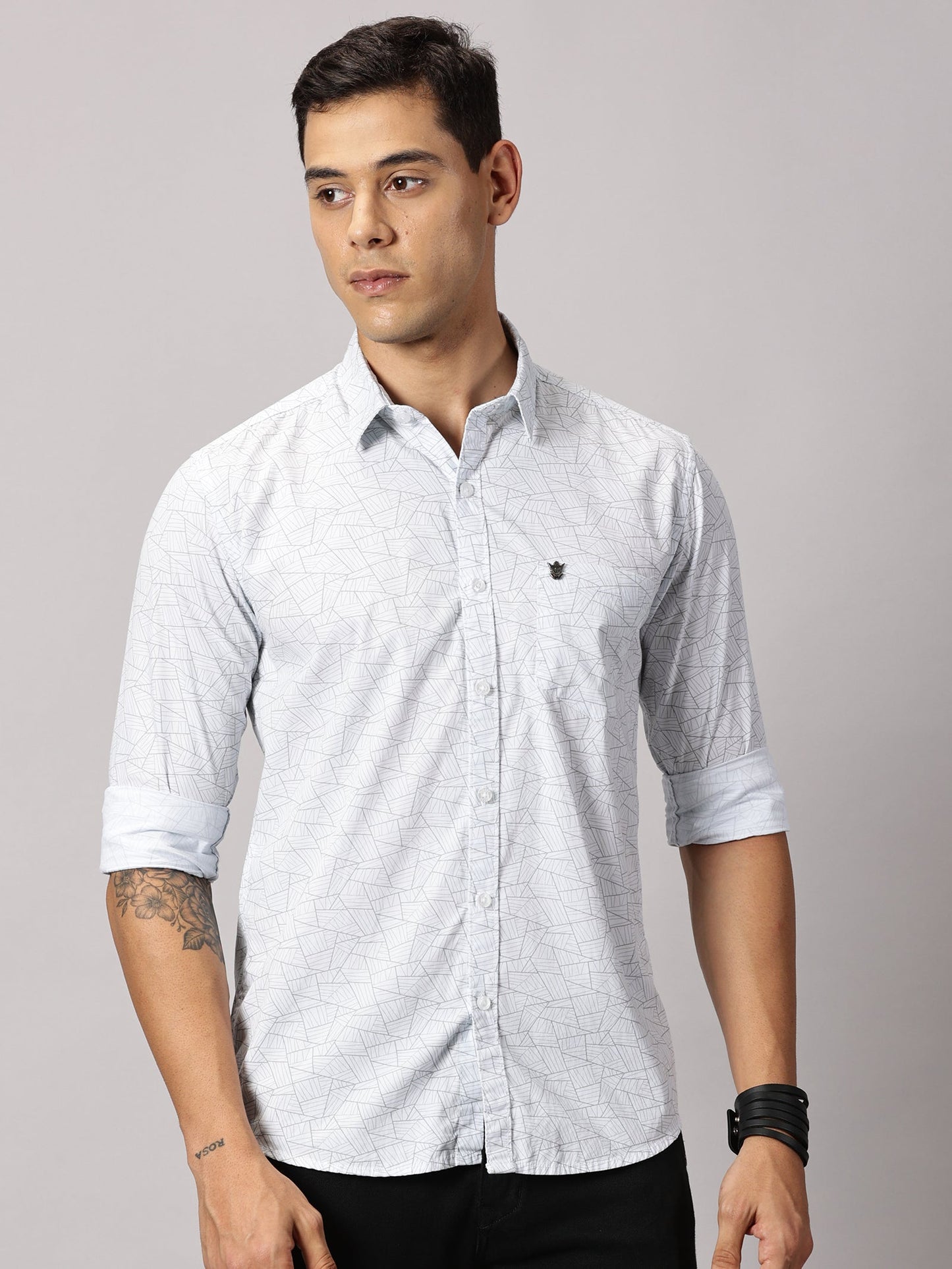 Men's White Printed Cotton Casual Shirt - Pure Premium Cotton