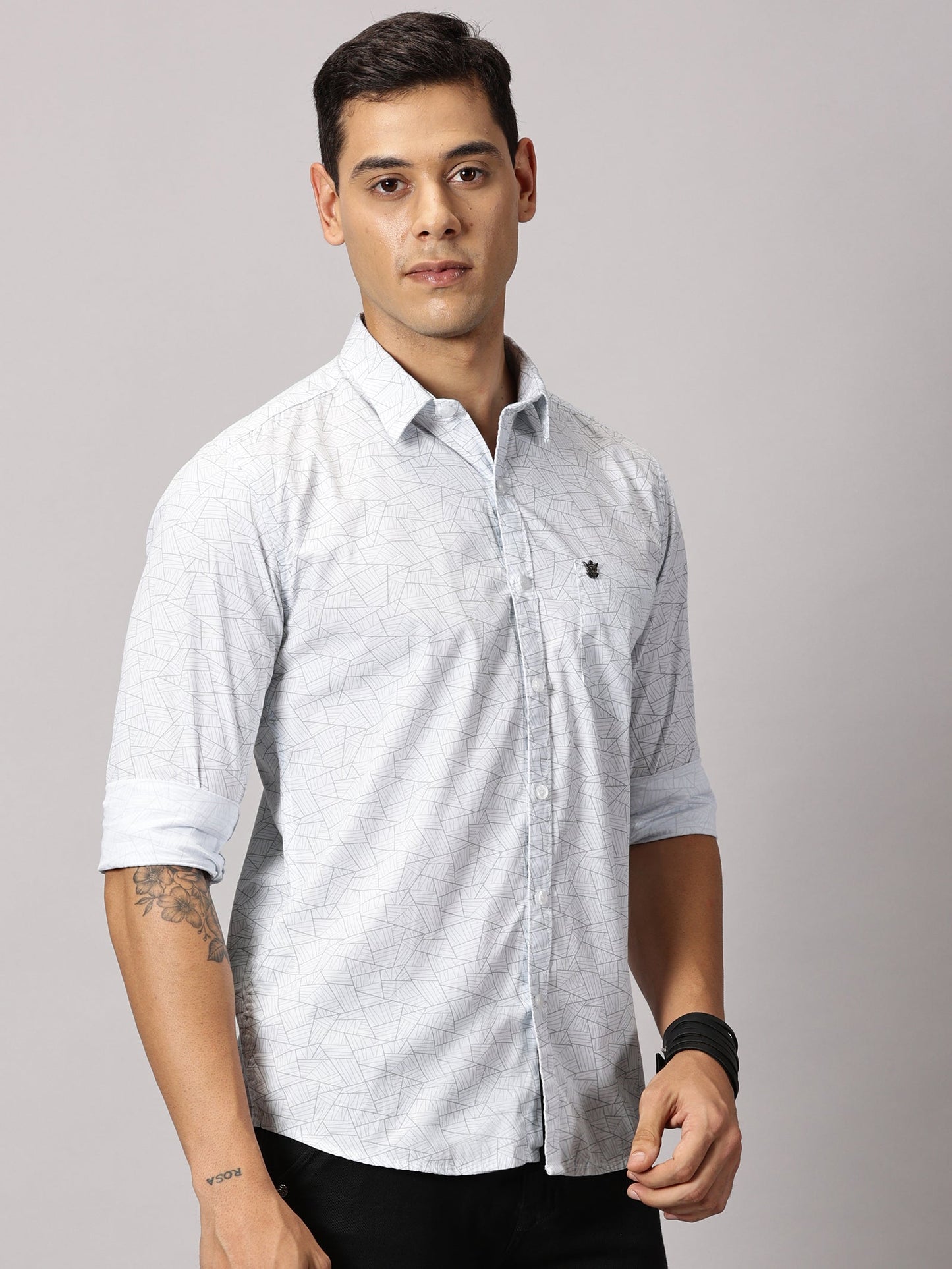 Men's White Printed Cotton Casual Shirt - Pure Premium Cotton