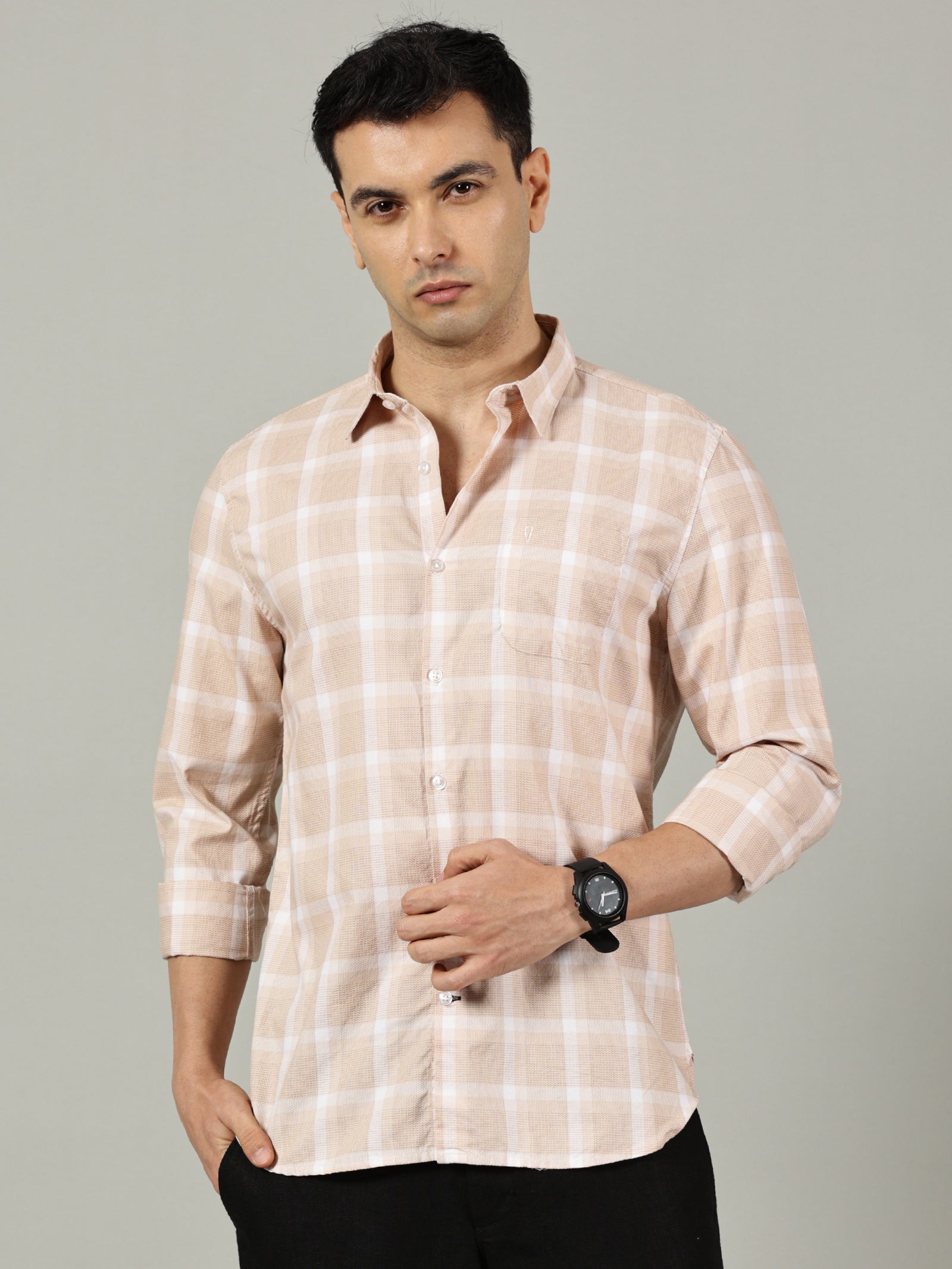 Navy Grey Checked Slim Fit Shirt for Men