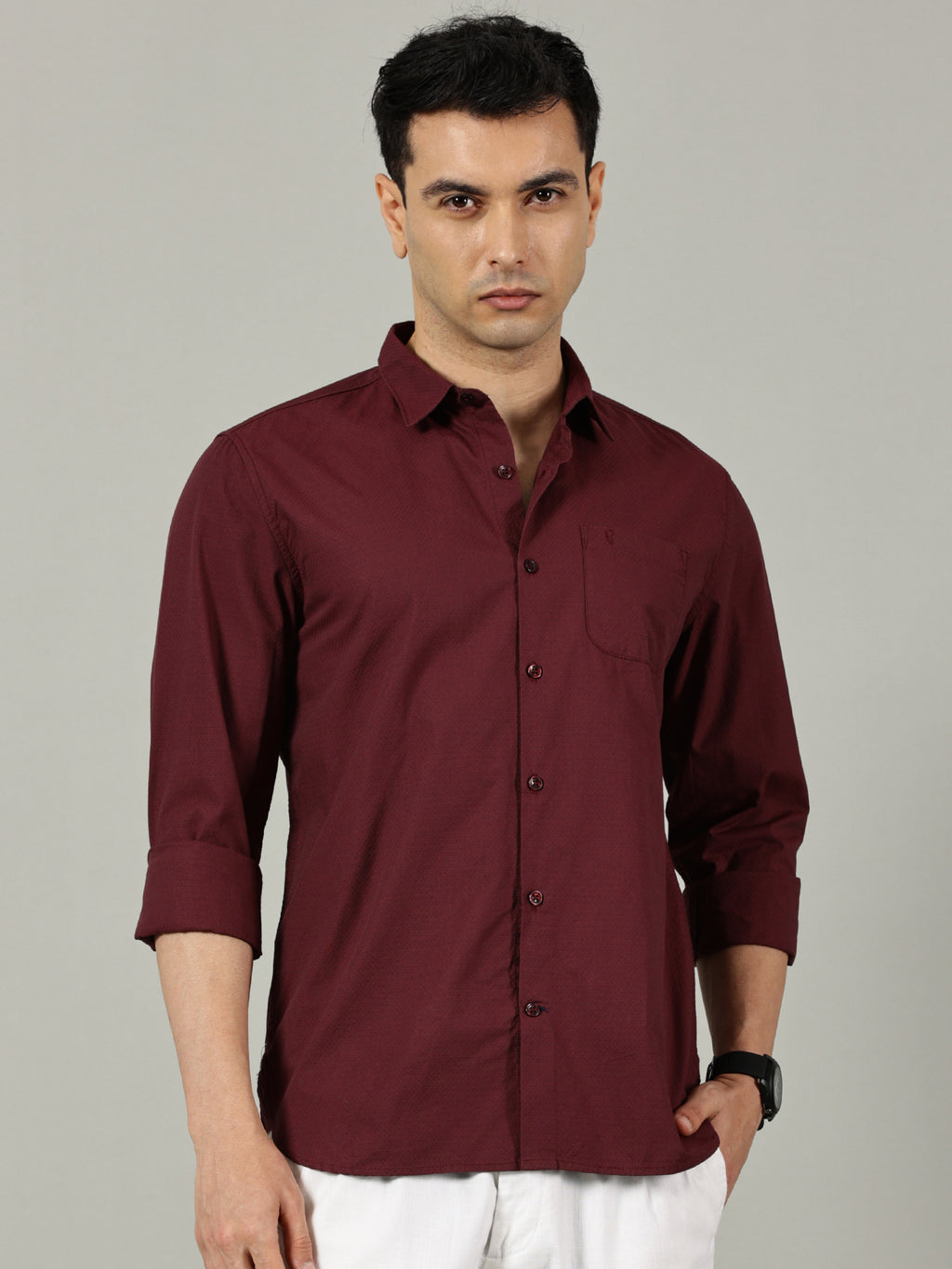 White Floral Printed Slim Fit Shirt for Men