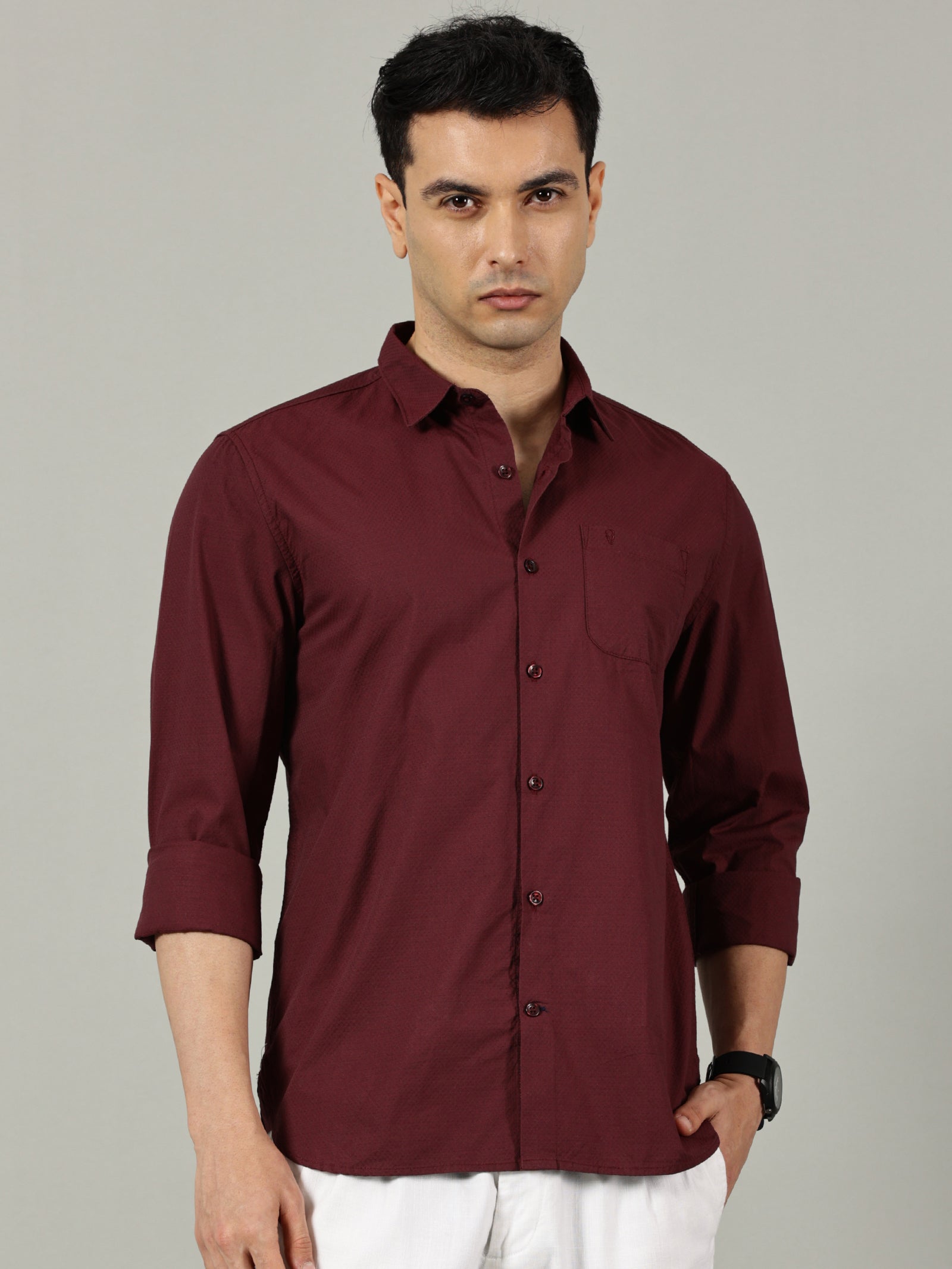 White Floral Printed Slim Fit Shirt for Men