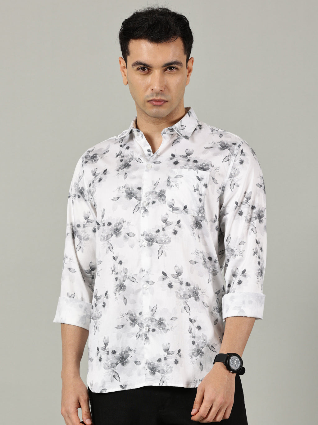 White & Beige Floral Casual Shirt for Men