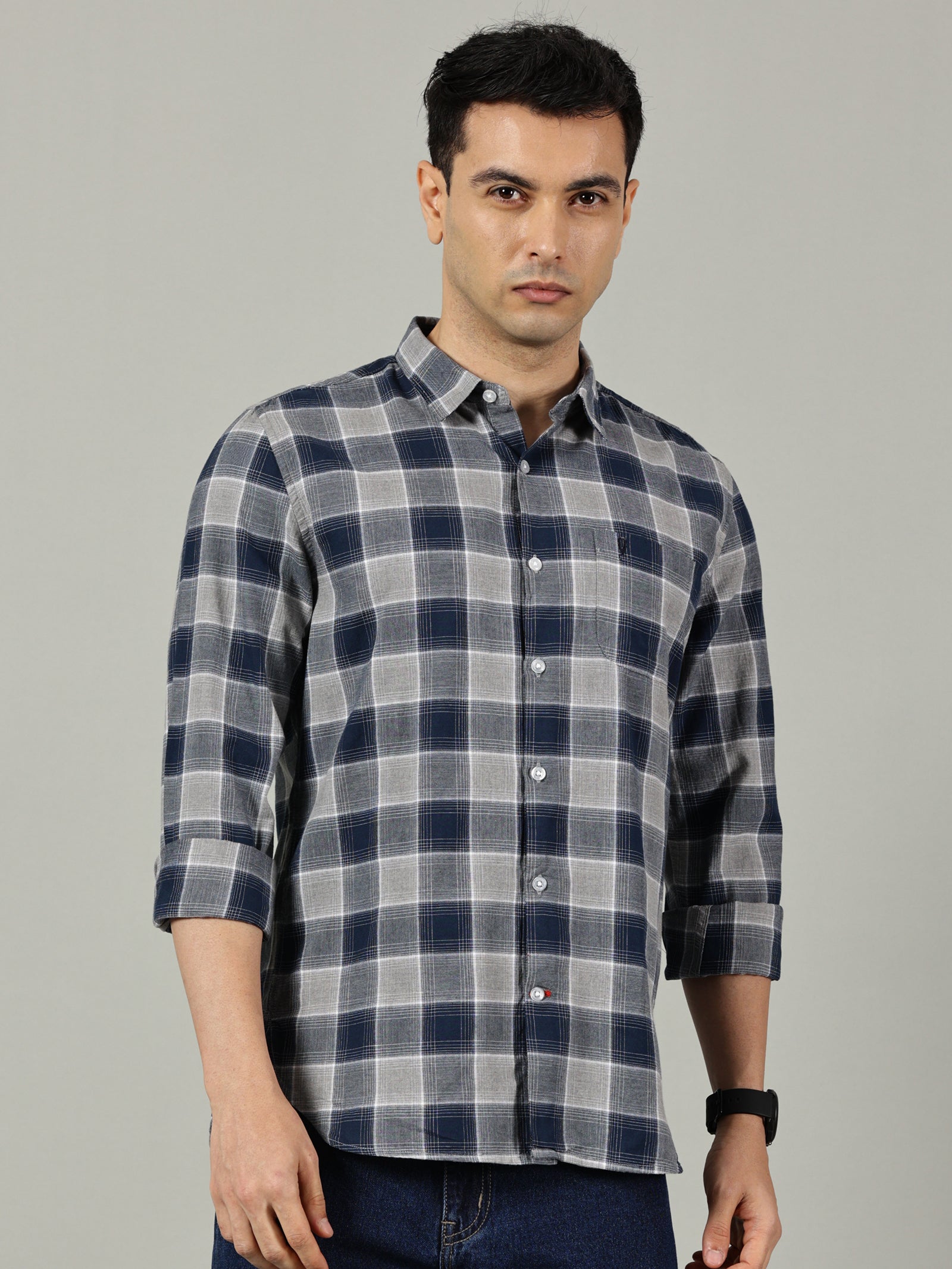 Light Blue Checked Casual Shirt for Men