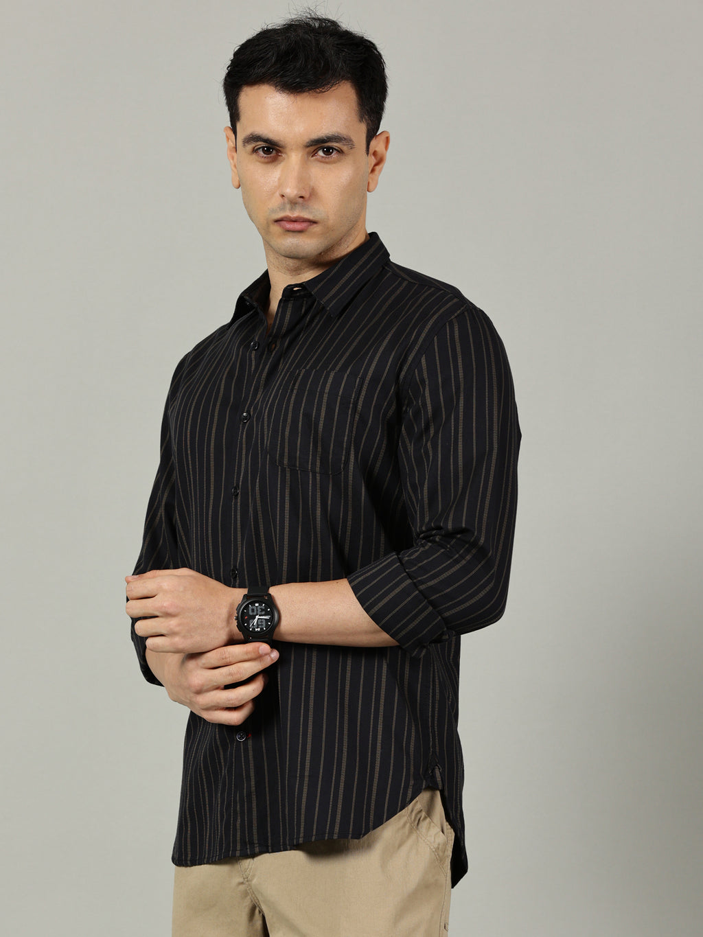 Classic Black Striped Casual Shirt for Men