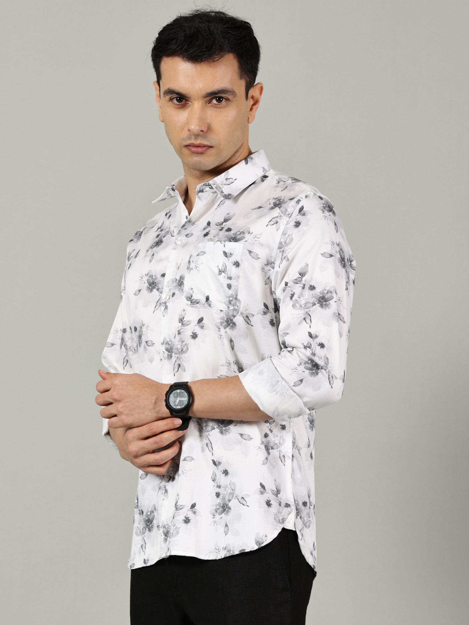 White & Beige Floral Casual Shirt for Men