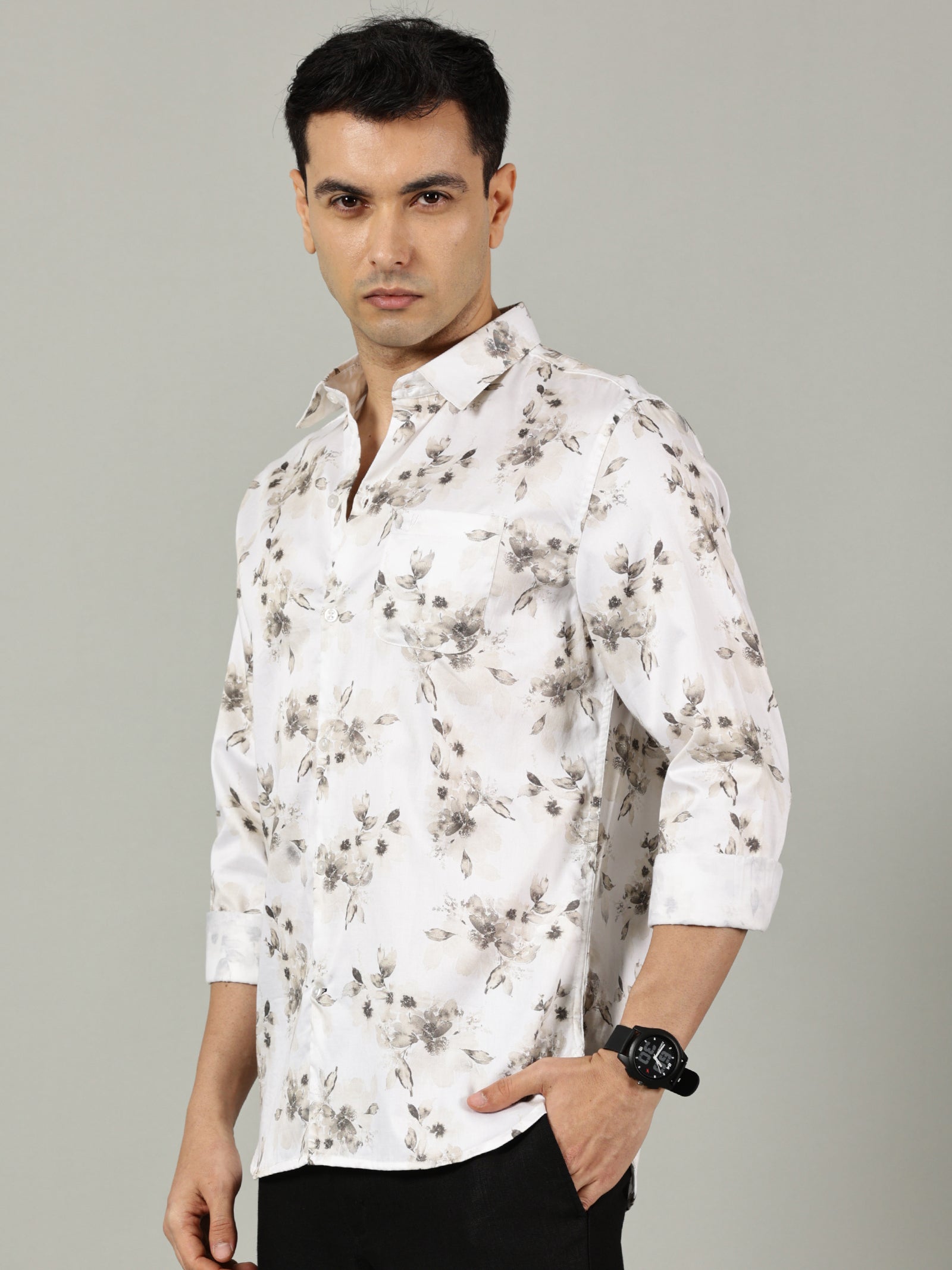 White Slim Fit Patterned Shirt for Men