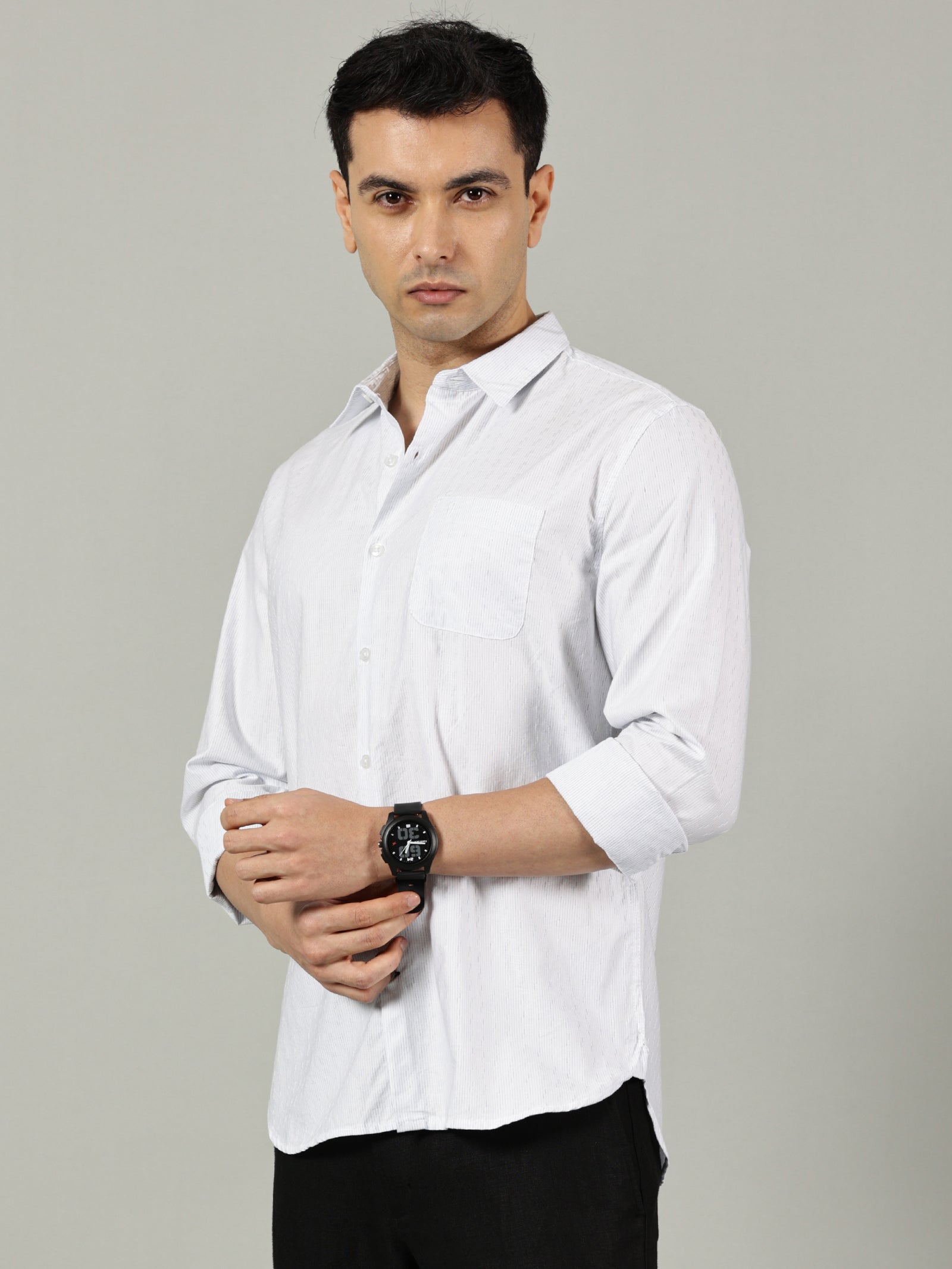 Beige Checked Slim Fit Casual Shirt for Men