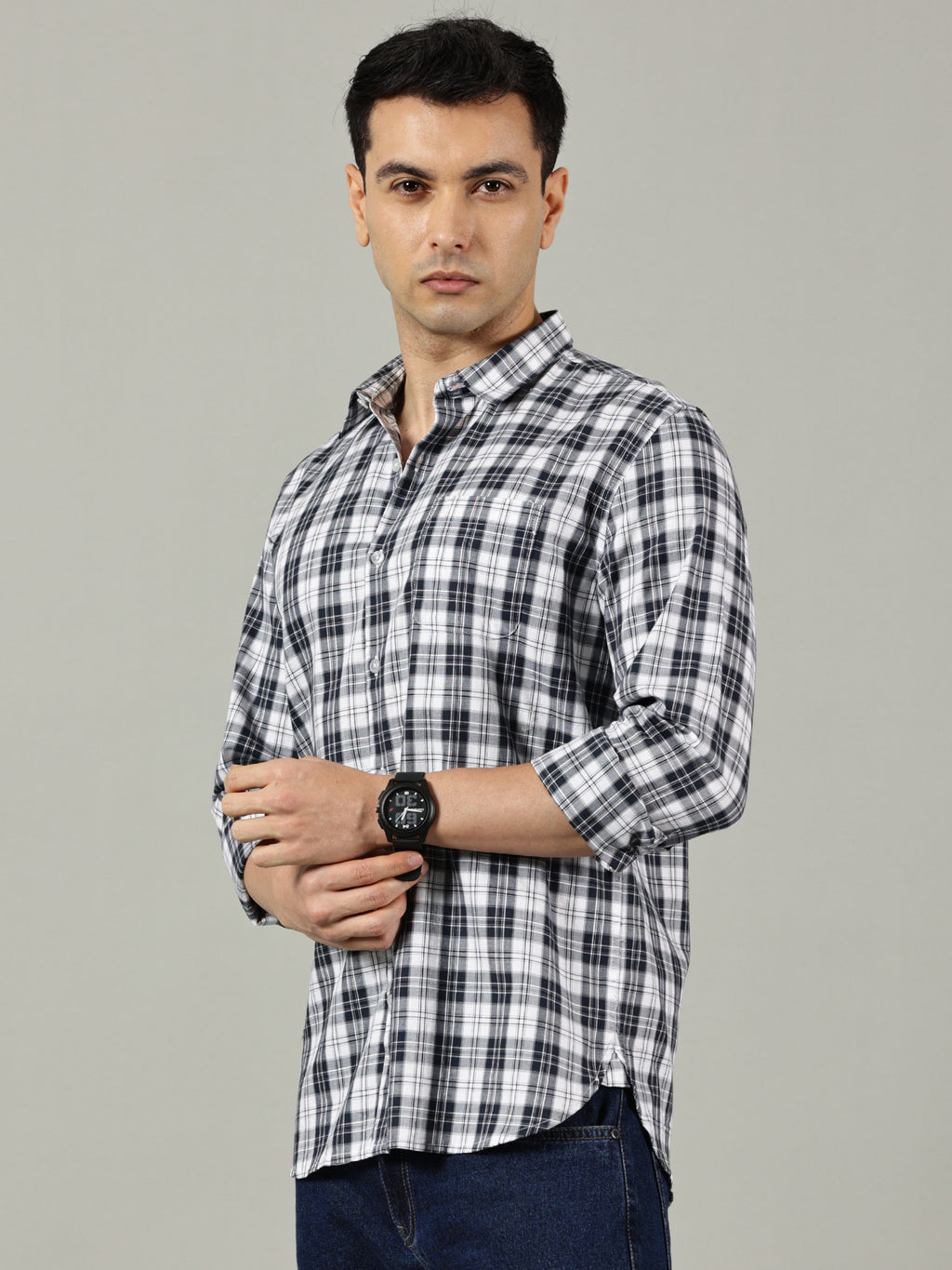 Classic Black & White Checked Casual Shirt for Men