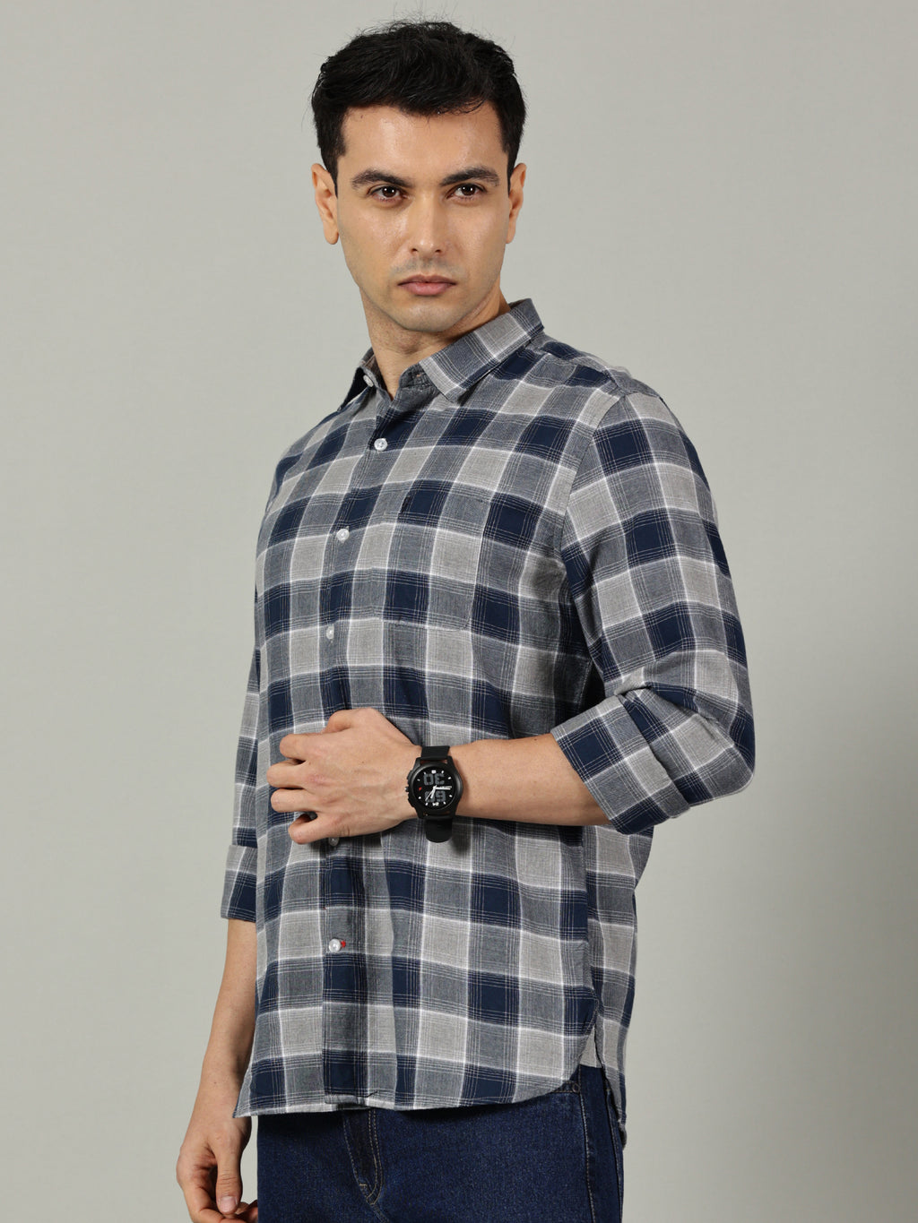 Light Blue Checked Casual Shirt for Men