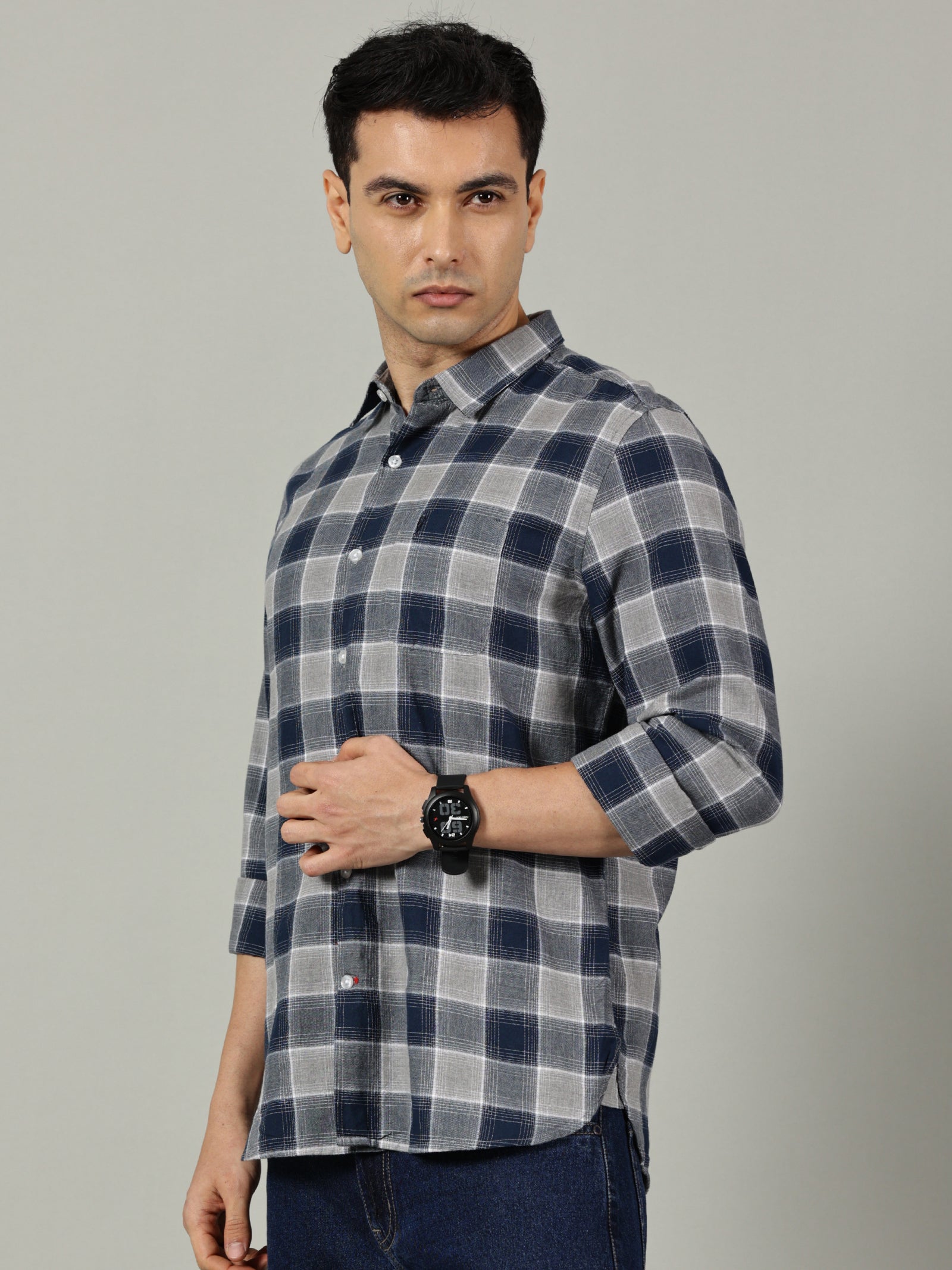 Light Blue Checked Casual Shirt for Men