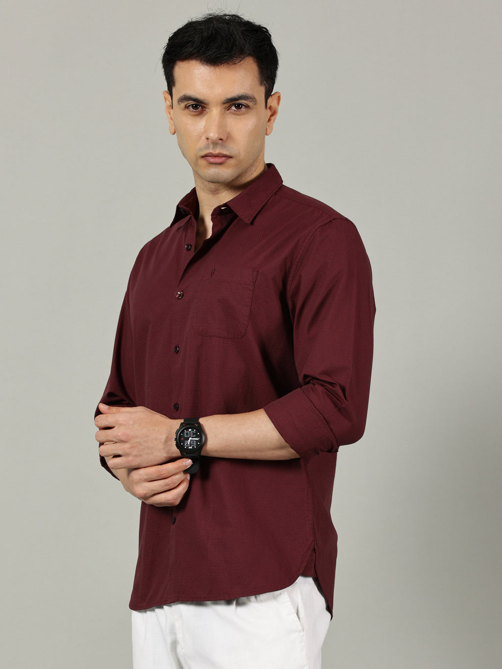 White Floral Printed Slim Fit Shirt for Men