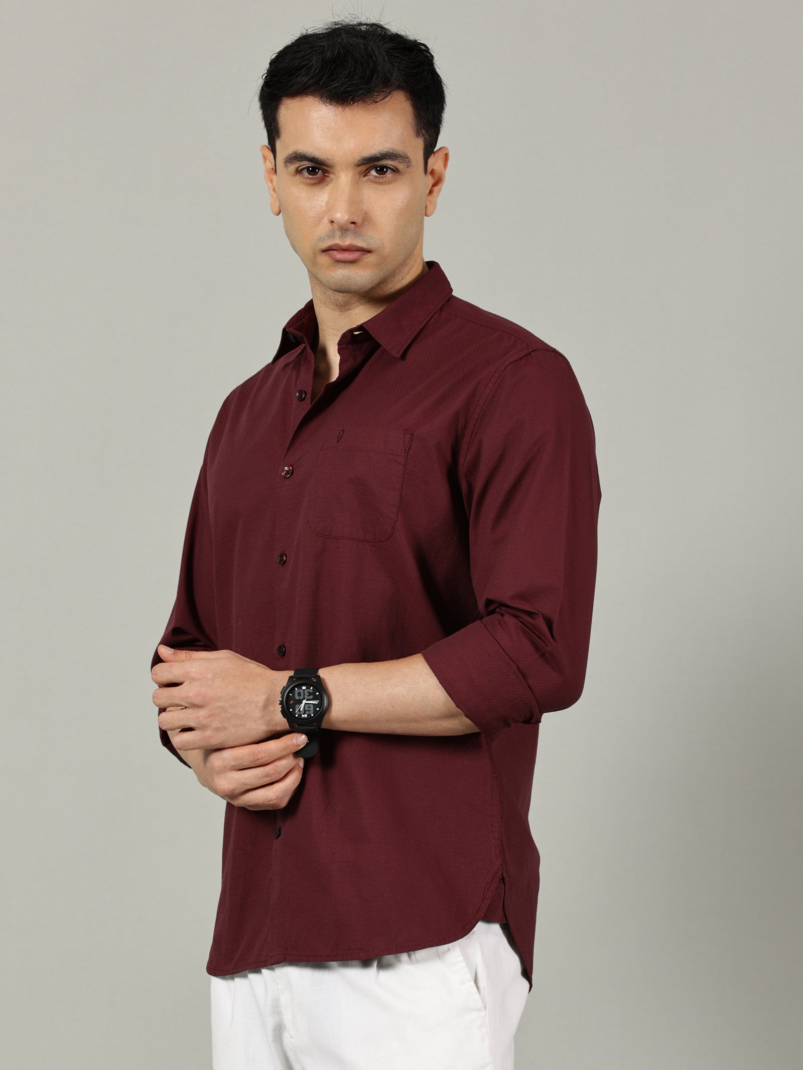 White Floral Printed Slim Fit Shirt for Men