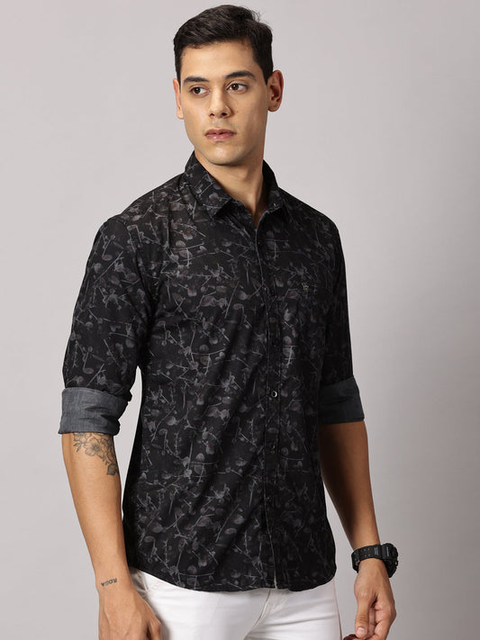 Men's Black Dynamic Floral Casual Shirt - Pure Premium Cotton