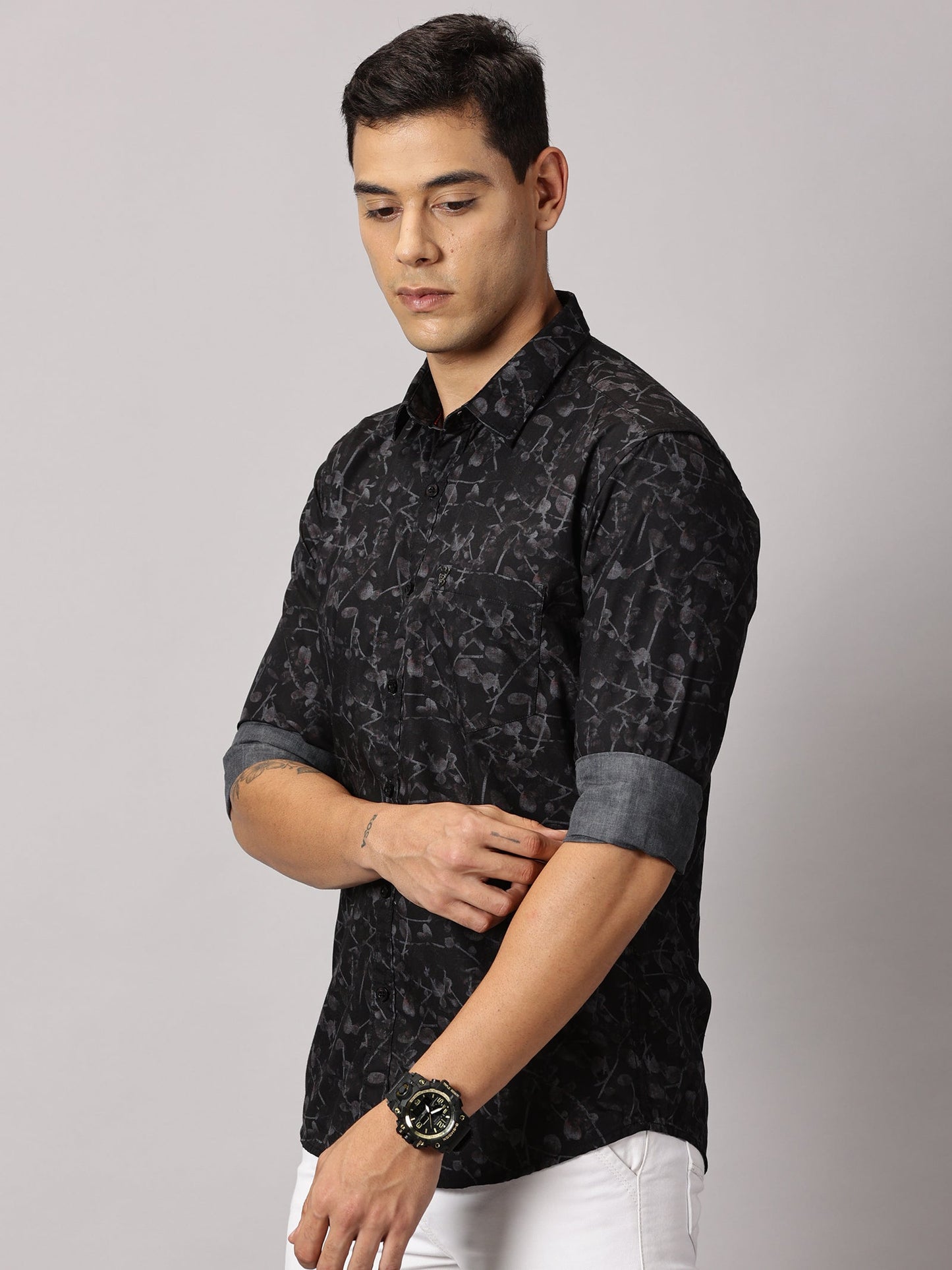 Men's Black Dynamic Floral Casual Shirt - Pure Premium Cotton