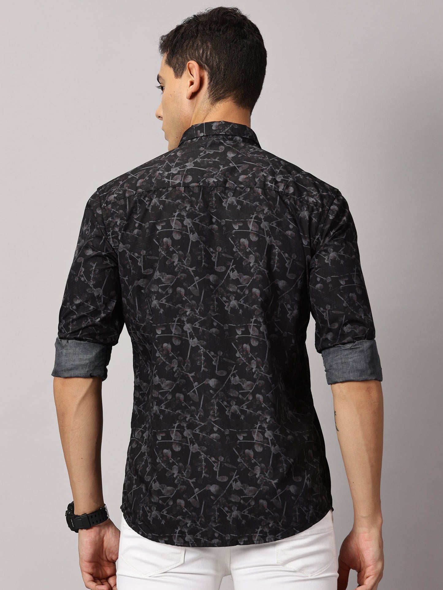 Men's Black Dynamic Floral Casual Shirt - Pure Premium Cotton