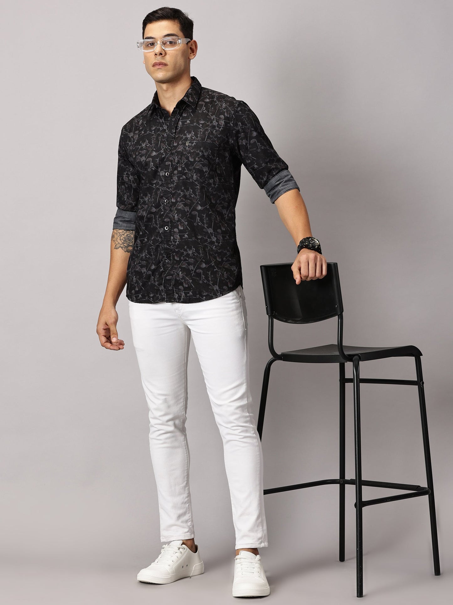 Men's Black Dynamic Floral Casual Shirt - Pure Premium Cotton