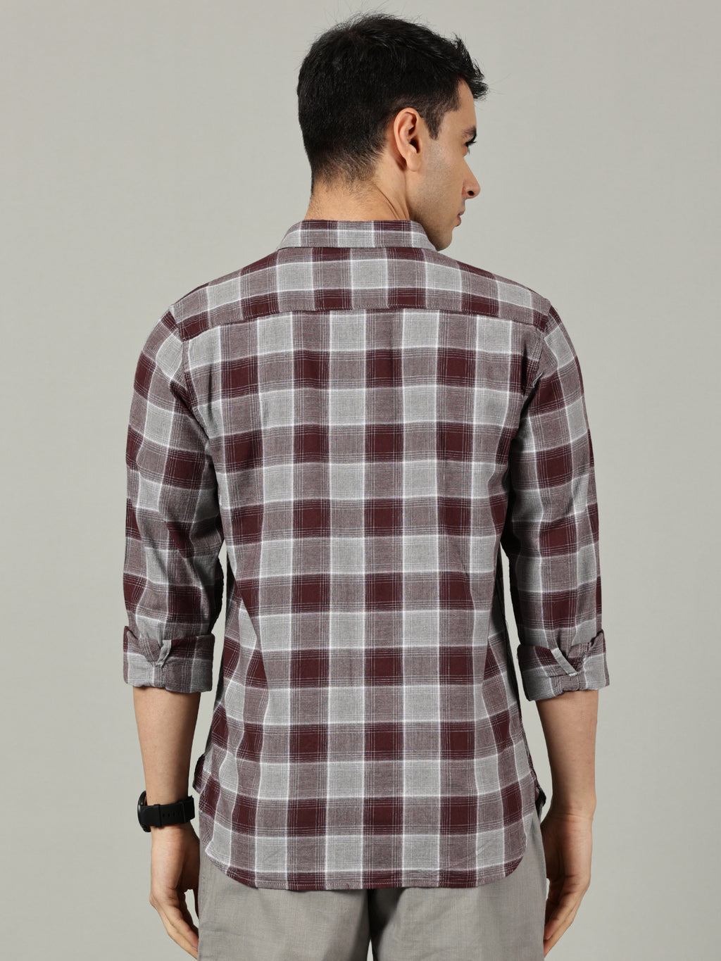 Maroon & Grey Checked Casual Shirt for Men