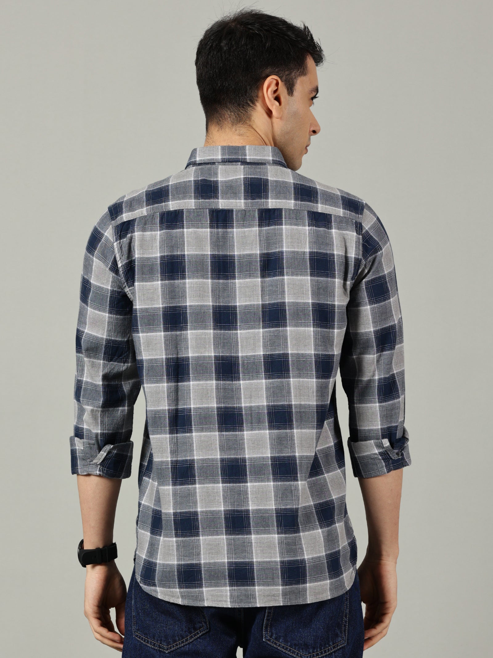Light Blue Checked Casual Shirt for Men