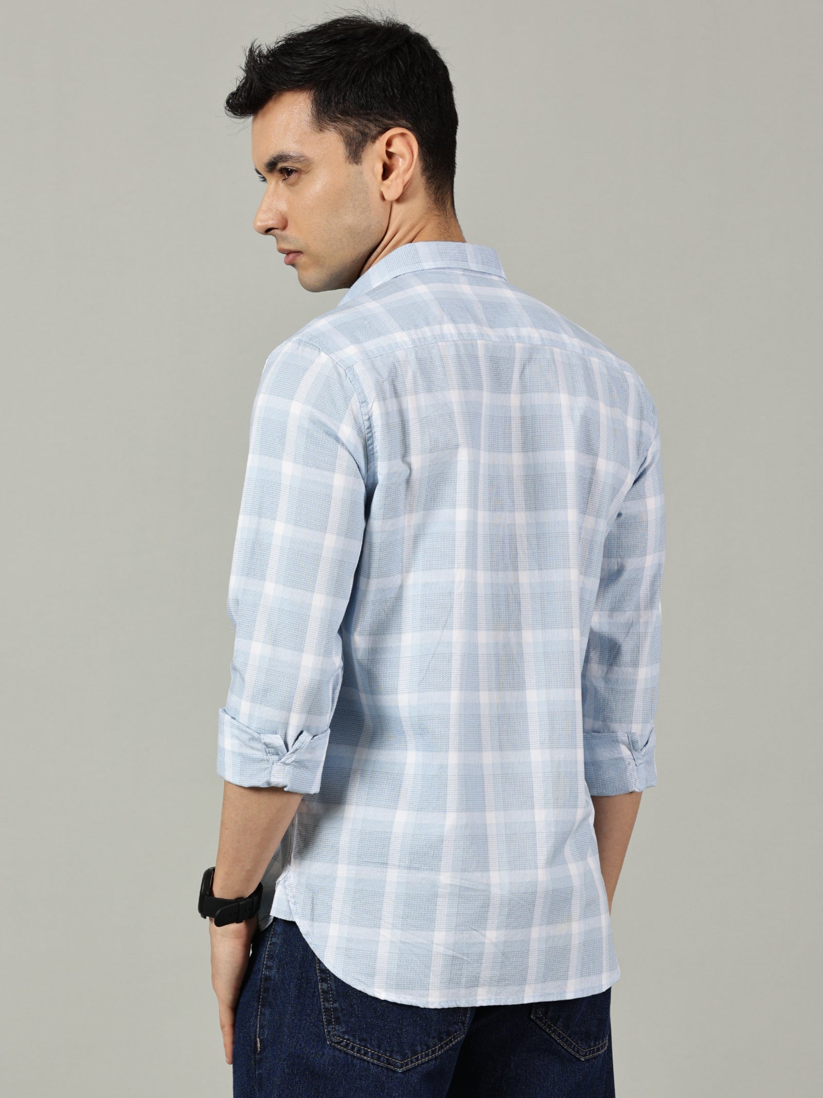 White Solid Slim Fit Cotton Shirt for Men