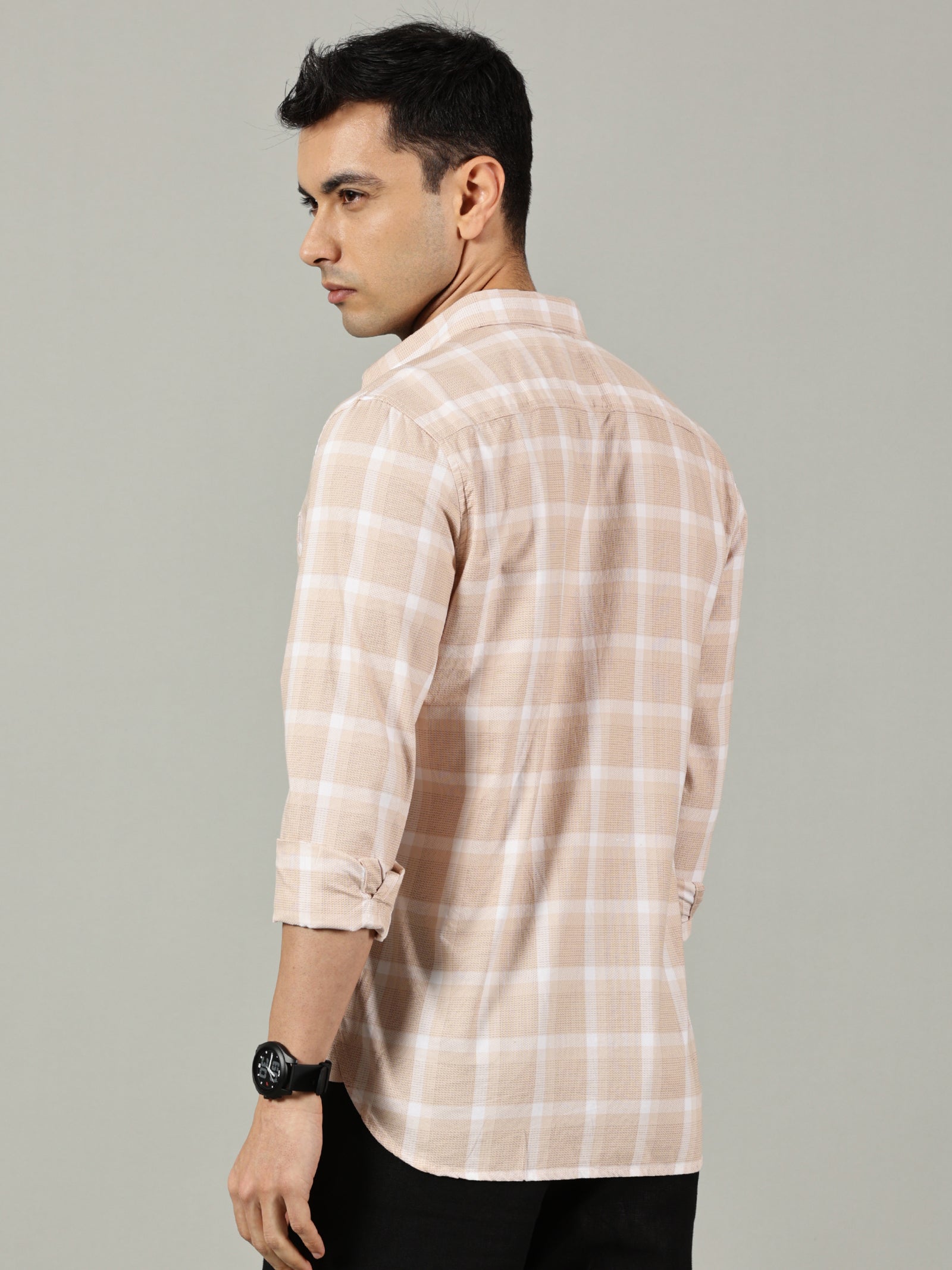 Navy Grey Checked Slim Fit Shirt for Men