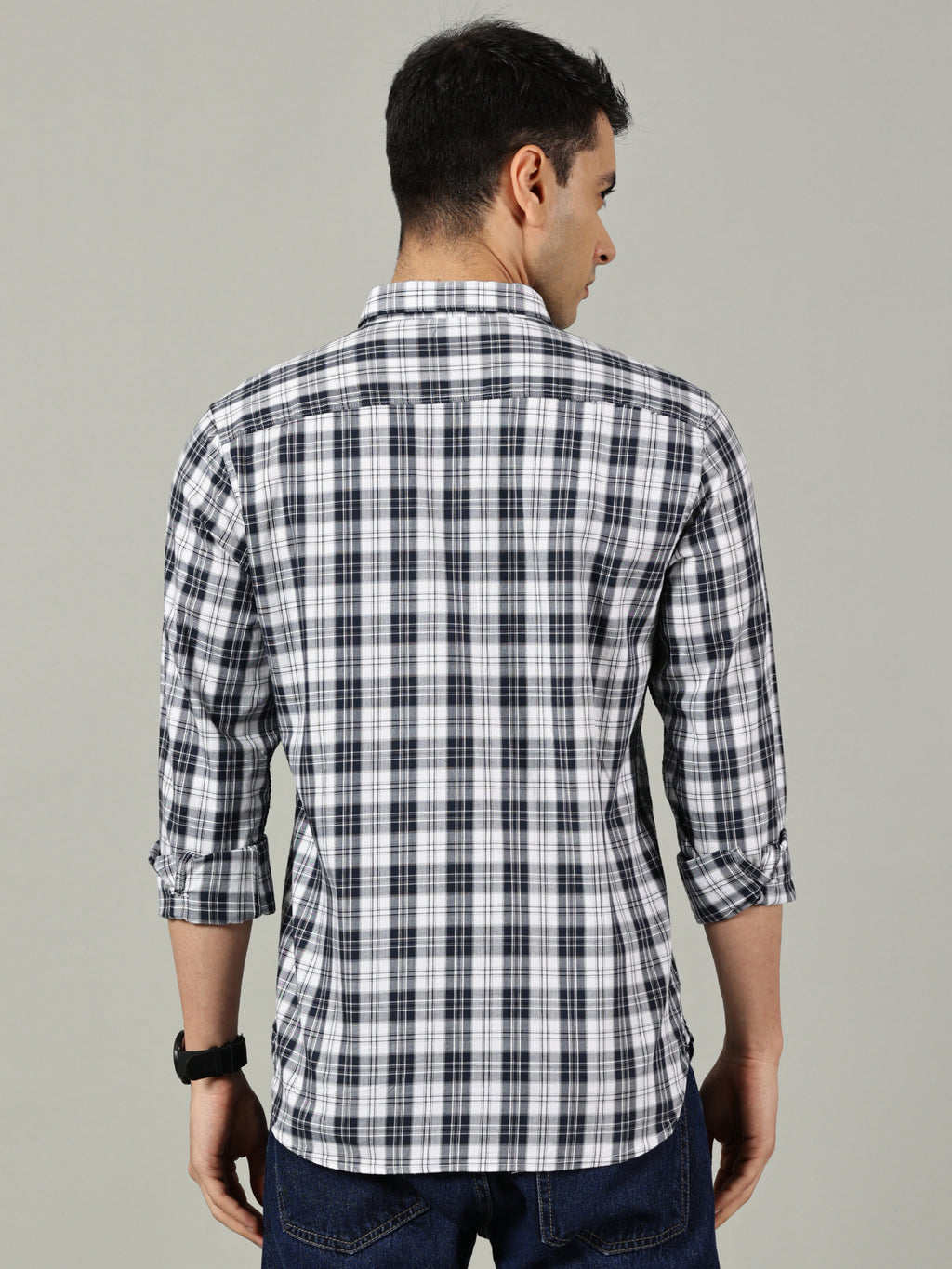 Classic Black & White Checked Casual Shirt for Men