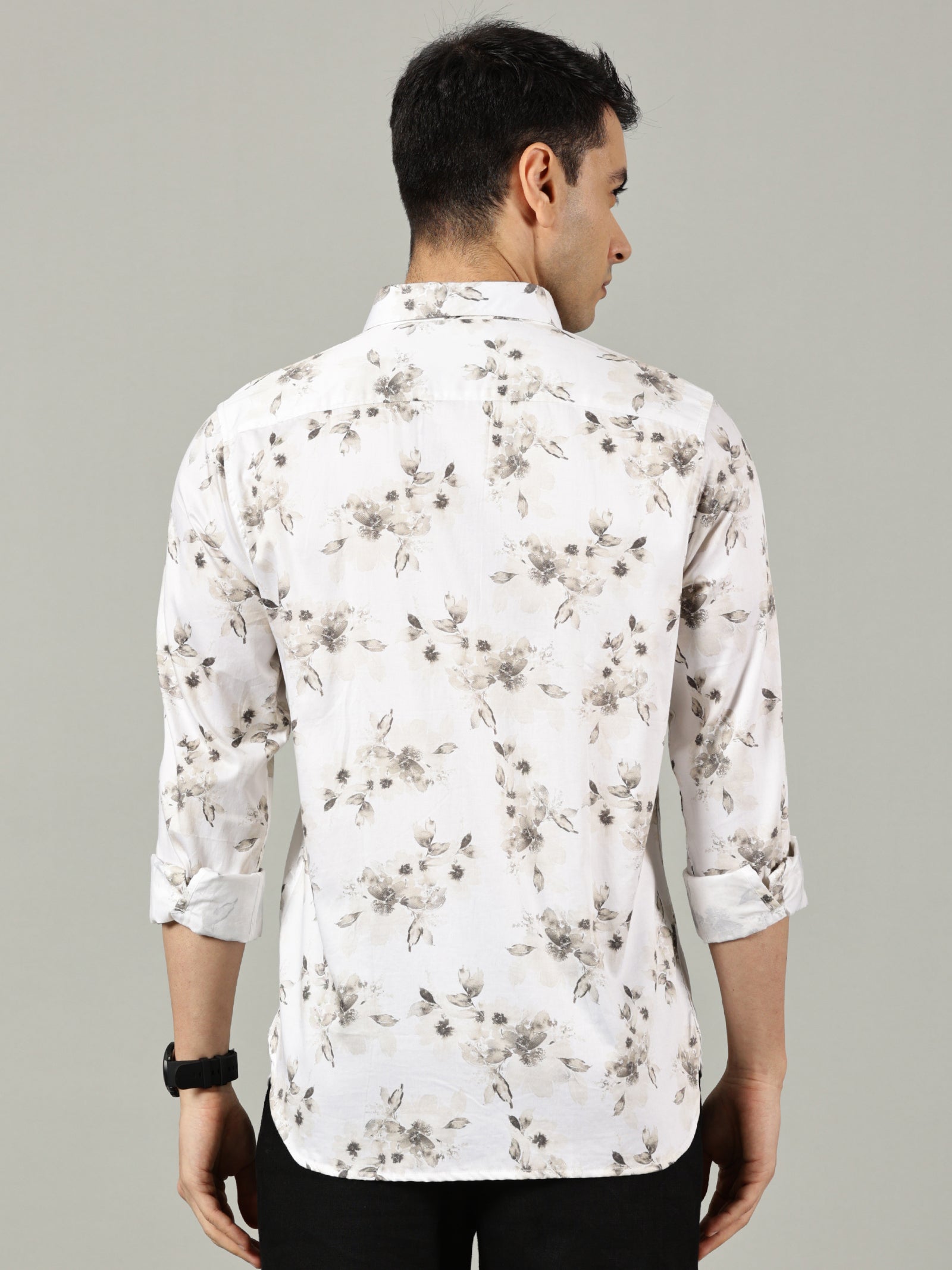 White Slim Fit Patterned Shirt for Men