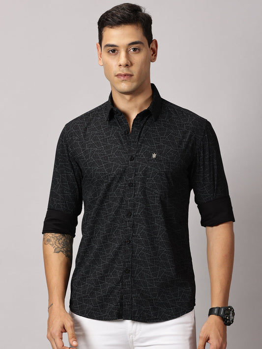 Men's Black Printed Cotton Casual Shirt - Pure Premium Cotton