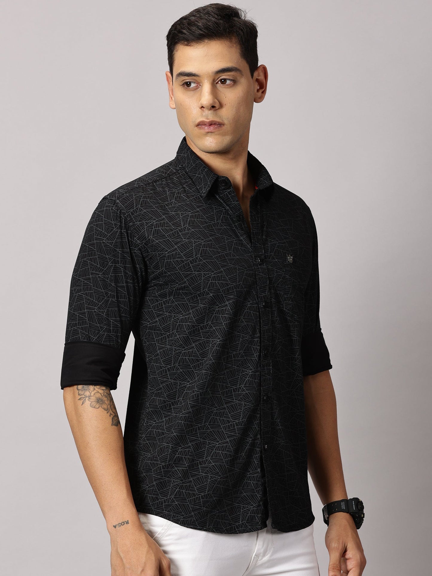 Men's Black Printed Cotton Casual Shirt - Pure Premium Cotton