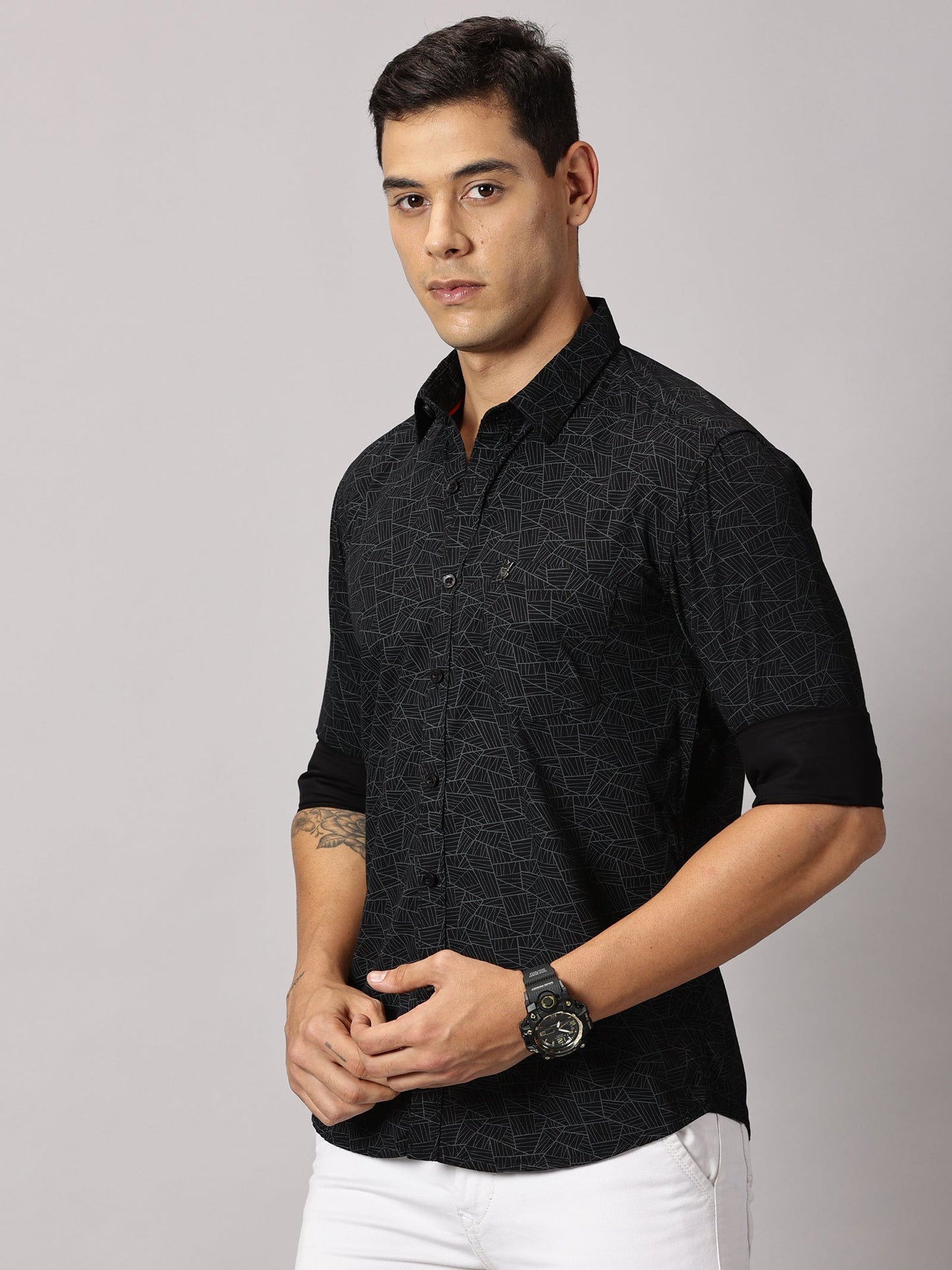 Men's Black Printed Cotton Casual Shirt - Pure Premium Cotton