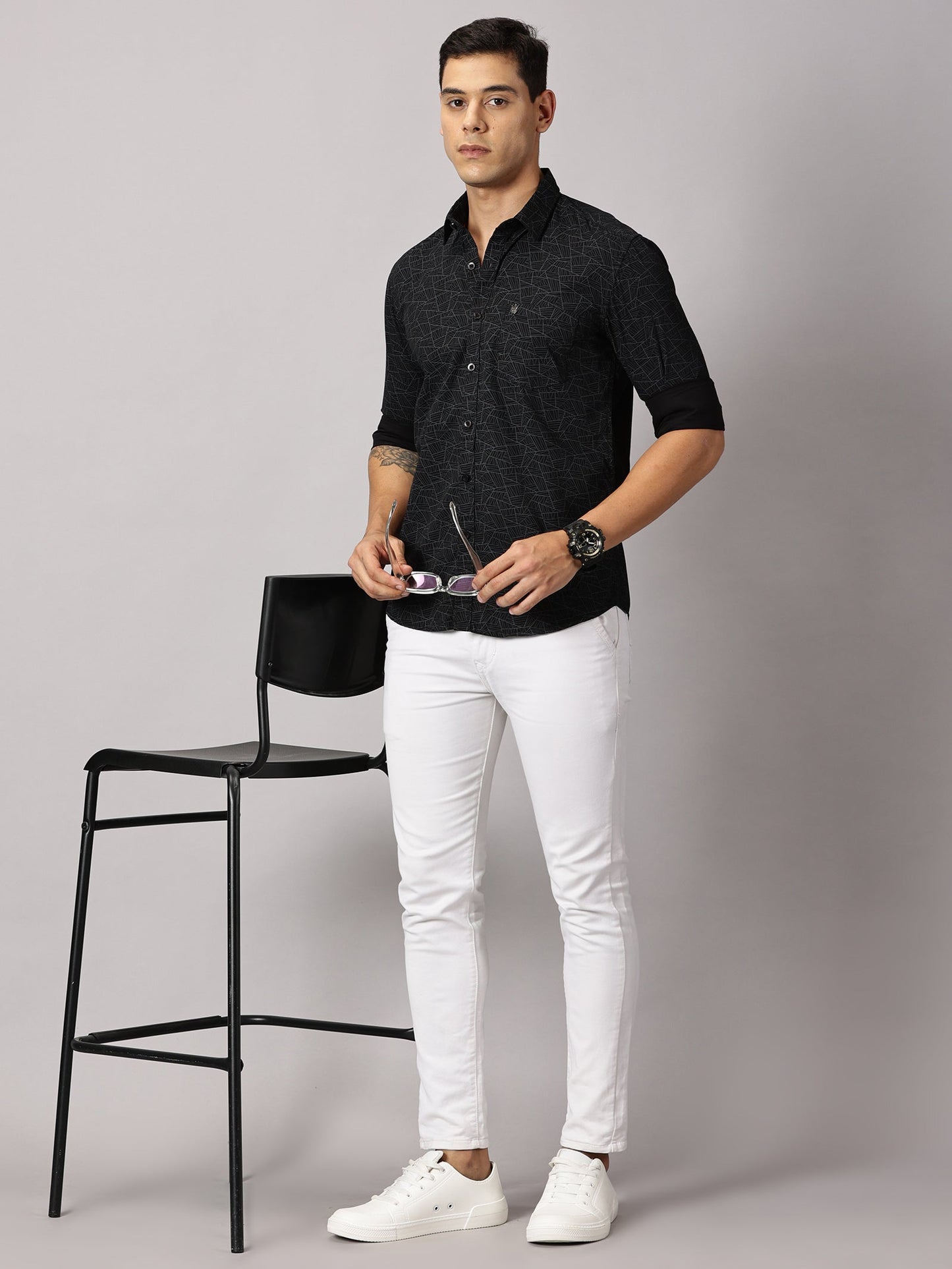 Men's Black Printed Cotton Casual Shirt - Pure Premium Cotton