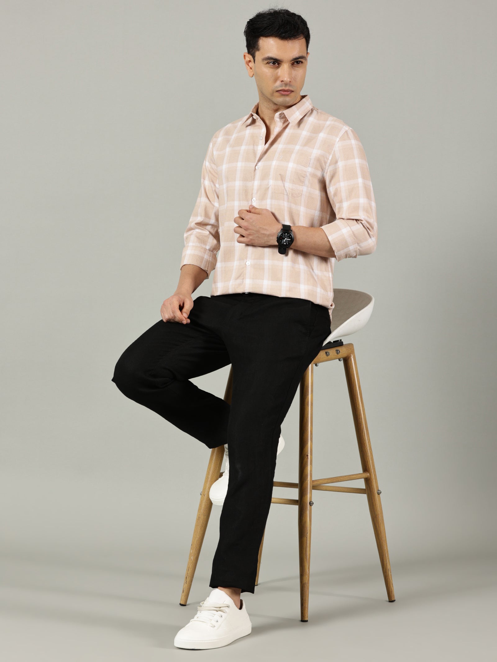 Navy Grey Checked Slim Fit Shirt for Men