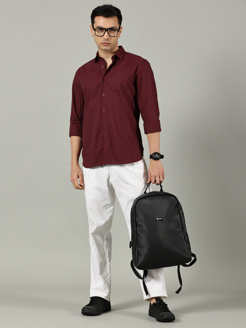 White Floral Printed Slim Fit Shirt for Men