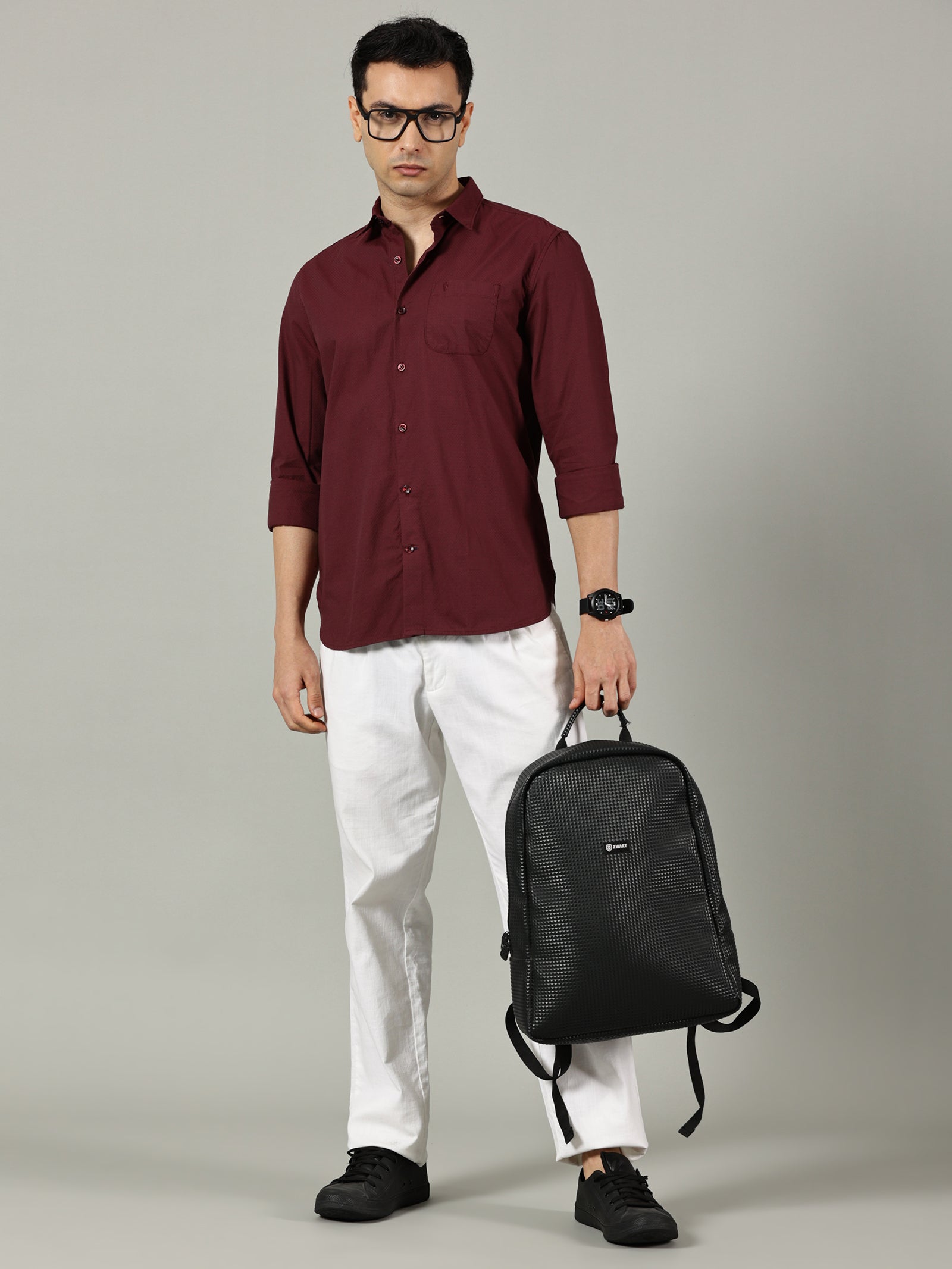 White Floral Printed Slim Fit Shirt for Men