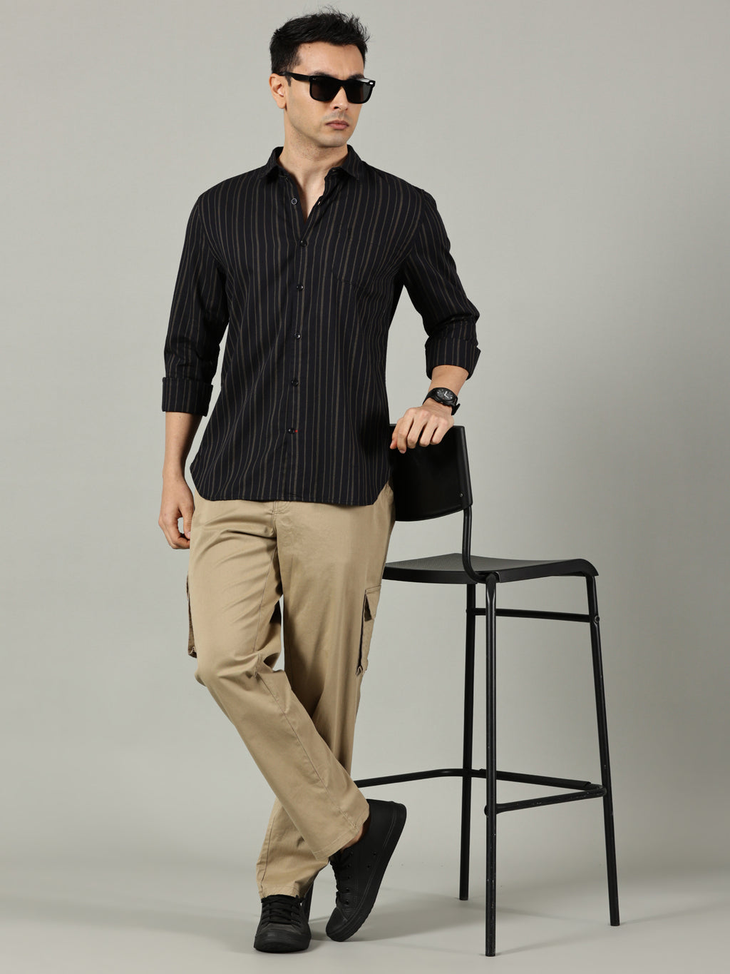 Classic Black Striped Casual Shirt for Men