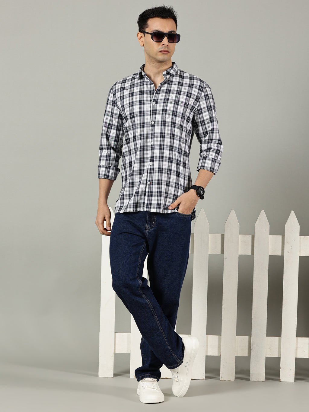Classic Black & White Checked Casual Shirt for Men