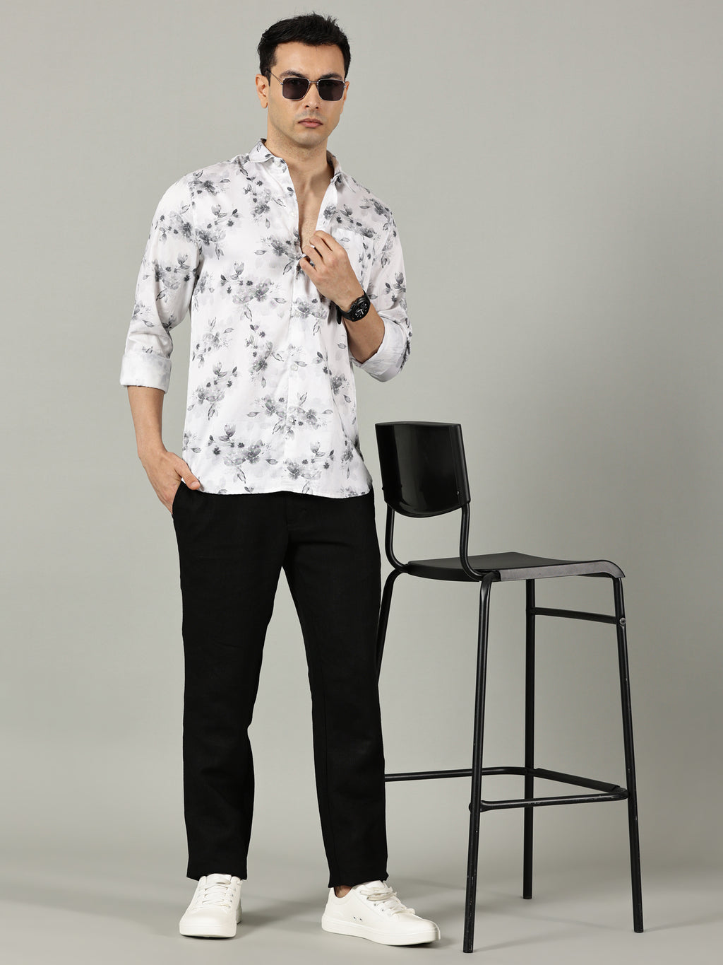 White & Beige Floral Casual Shirt for Men