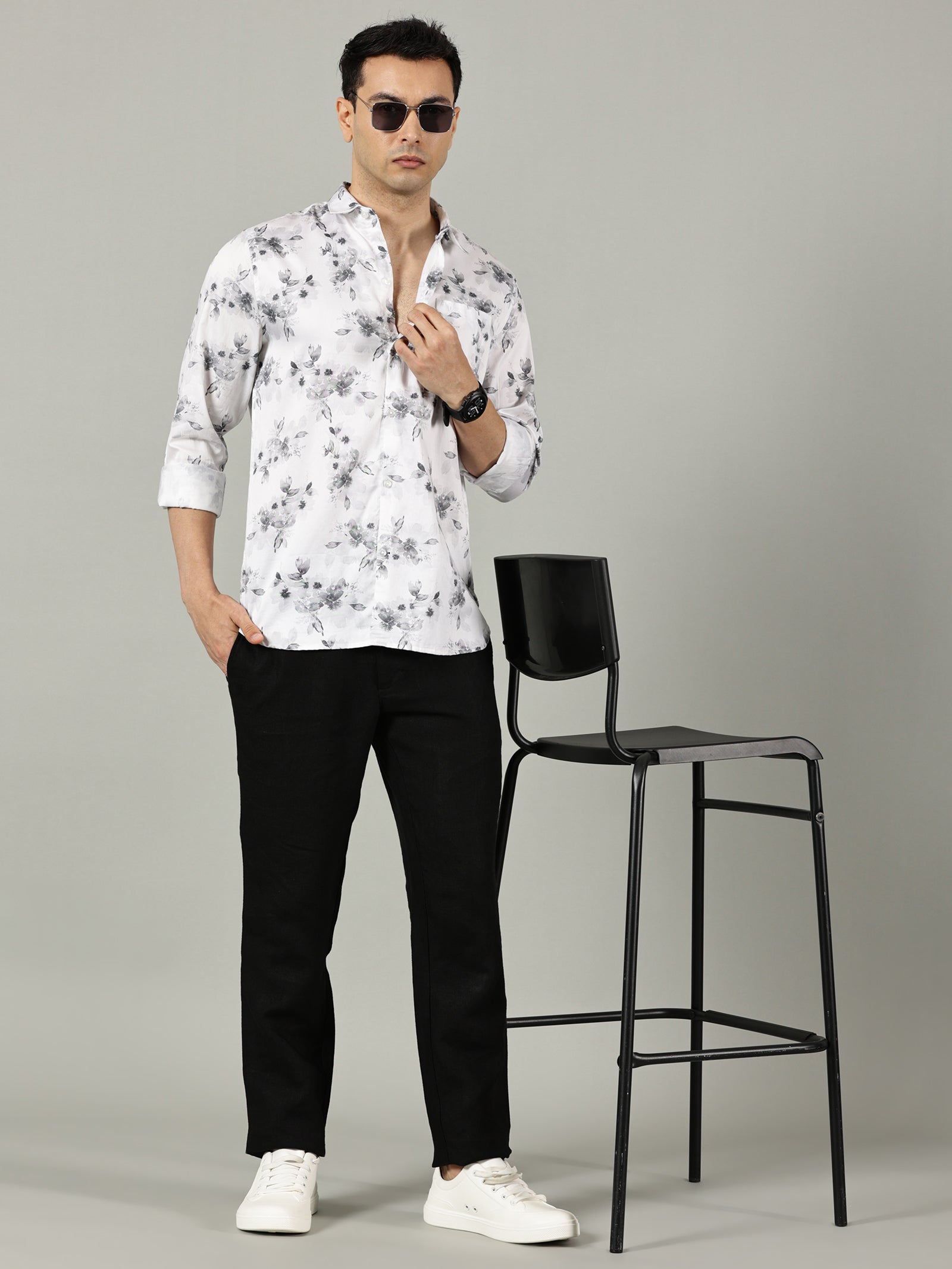 White & Beige Floral Casual Shirt for Men