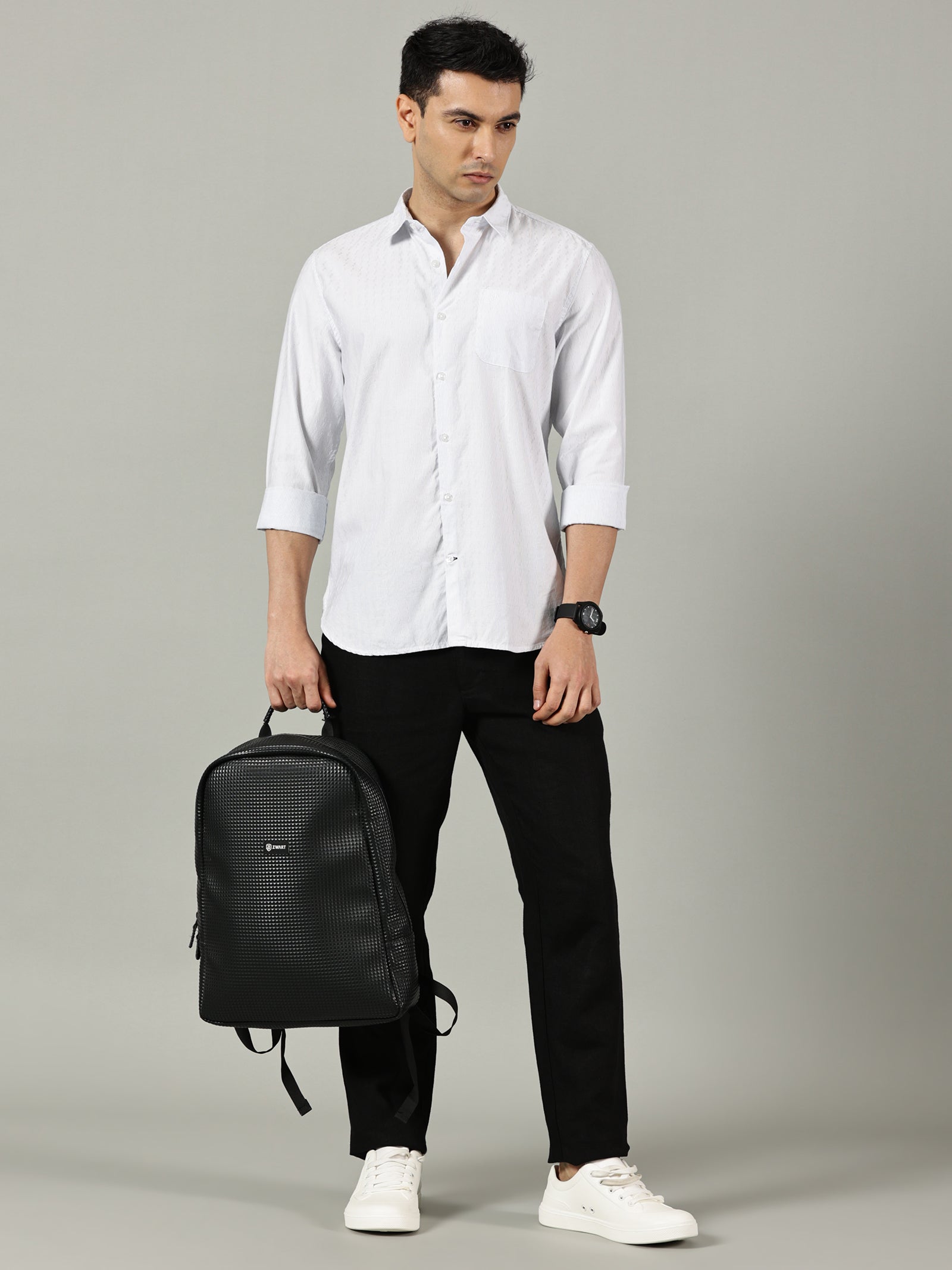 Beige Checked Slim Fit Casual Shirt for Men