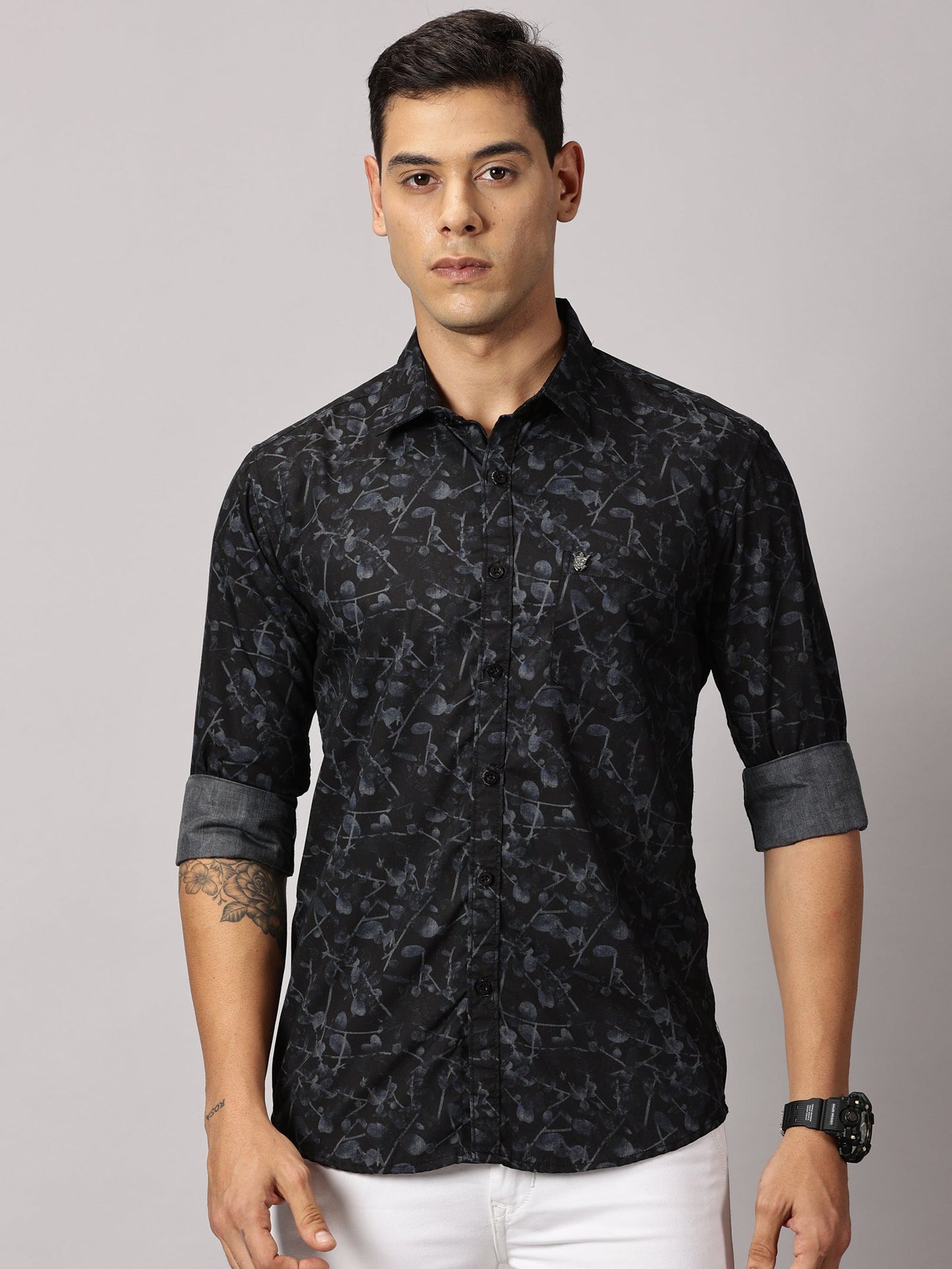 Men's Black Floral Casual Shirt - Pure Premium Cotton