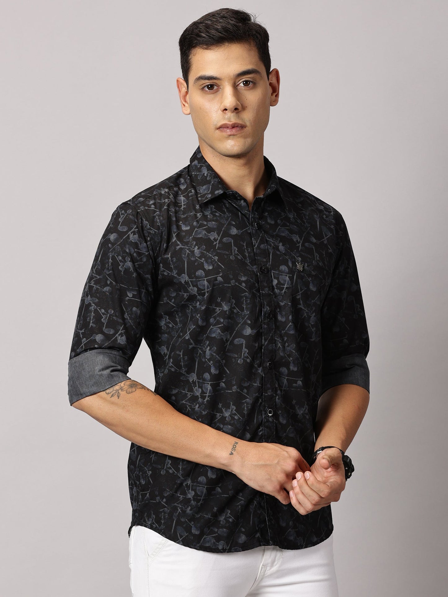 Men's Black Floral Casual Shirt - Pure Premium Cotton