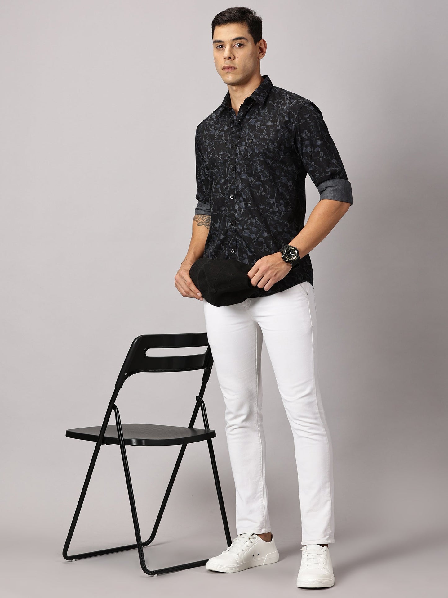 Men's Black Floral Casual Shirt - Pure Premium Cotton